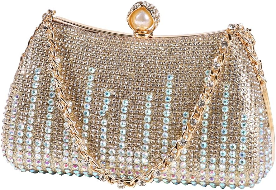 Dreubea Womens Fashion Rhinestone Evening Handbag with Chain Shiny Tote Clutch Bag
