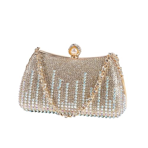Dreubea Womens Fashion Rhinestone Evening Handbag with Chain Shiny Tote