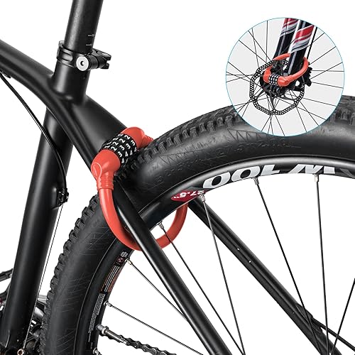 Miniatura 5 de ROCKBROS Candado de bicicleta para bicicleta, ligero, con combinaciones, cerradura de cable de bicicleta pequeña, antirrobo, 0.472 in, color naranja