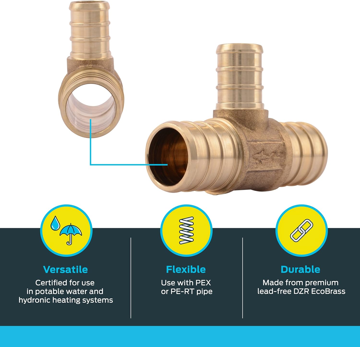 SharkBite 3/4 Inch x 3/4 Inch x 1/2 Inch Crimp Reducing Tee, Pack of 10, Brass Plumbing Fitting, PEX Pipe, PE-RT, UC412LFA10