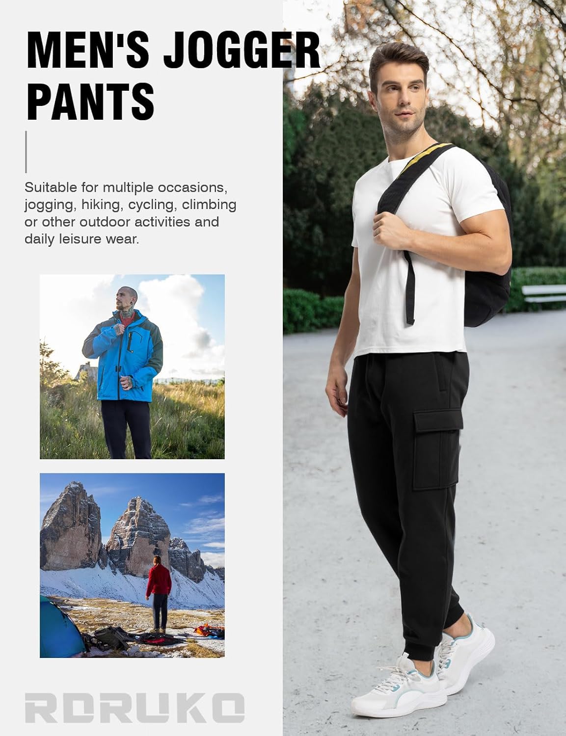 Rdruko Men's Fleece Joggers Pants Winter Warm Sweatpants with Zipper Pockets Athletic Running Gym Workout - Image 7