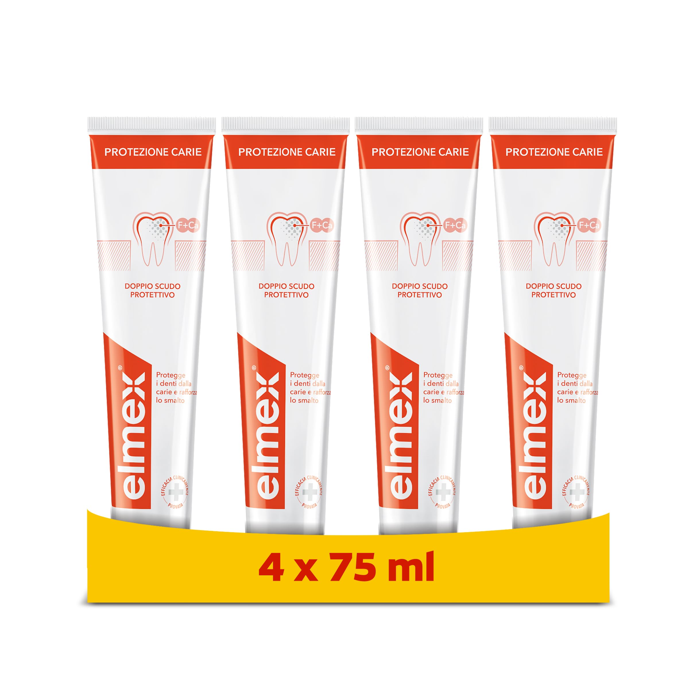 Elmex Protección Caries Pasta de Dientes con Fluoruro de Amina | Pack 4 Uds x 75ml | Protege contra la Caries | Dentífrico que Fortalece el Esmalte | Protección Superior de los Dientes