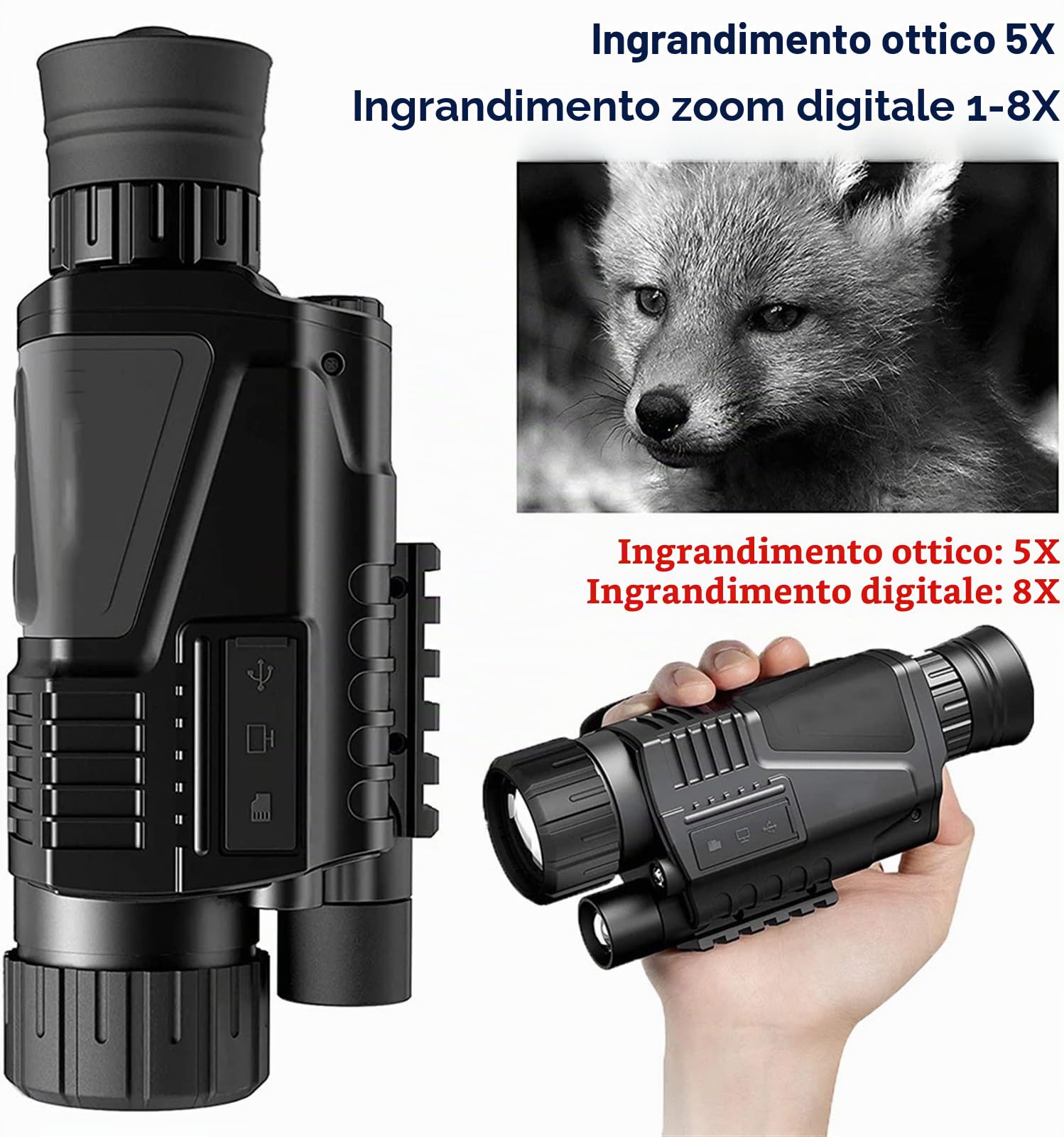 Visore Notturno ZKLGS Ponbos – Monocolo Digitale 5x Ottico, Zoom 8x, Infrarosso 850nm, Portata 200m, Registrazione Video E Foto - 4