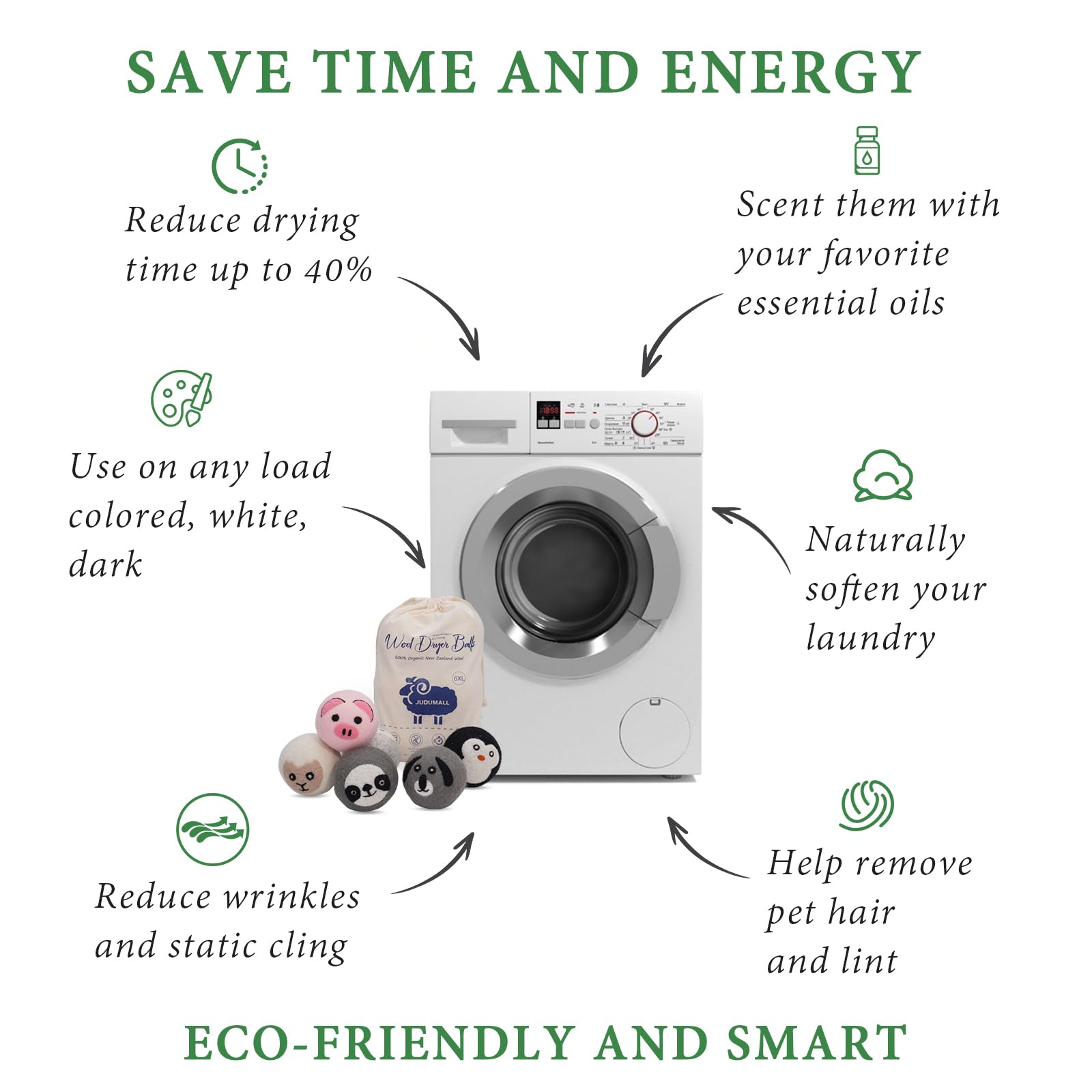 Bolas secadoras de lana XL, paquete de 6 bolas ecológicas para secadora, reutilizables, suaviza la ropa de forma natural, reduce el tiempo de secado y la estática, no más hojas de secadora con bolsa