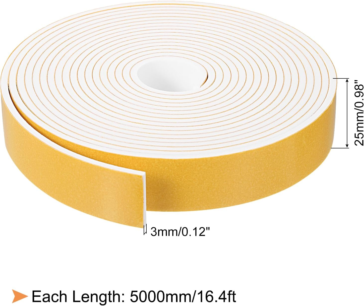 uxcell 1 Roll Foam Weather Stripping, 1" Wide X 1/8" Thick X 16.4 Ft Door Seal Strip Adhesive Foam Tape White Insulation Strip for Door Window