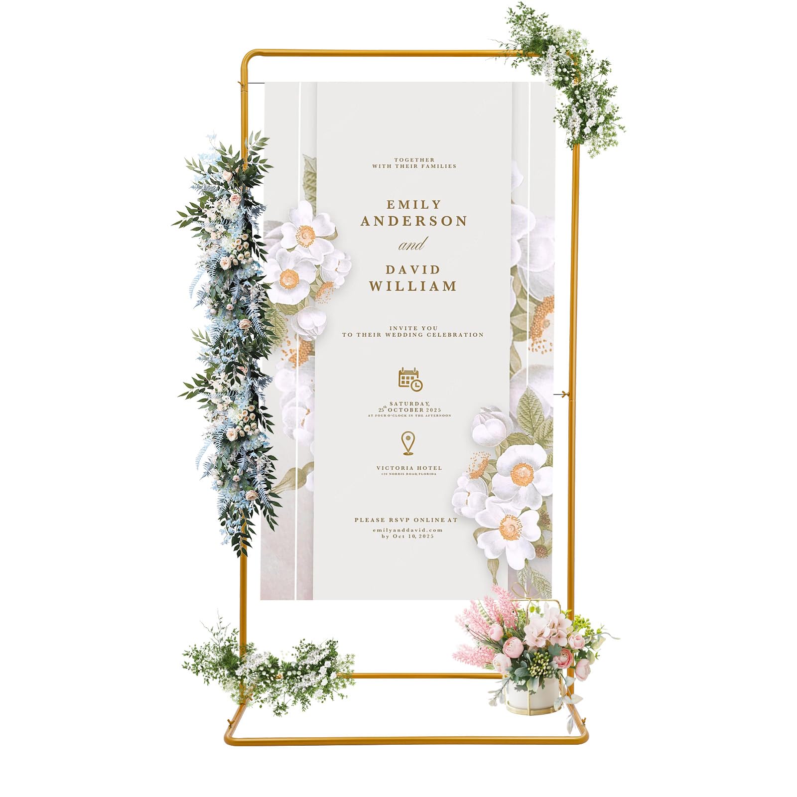 Hochzeit Willkommensschild,105x62x200cm Metall Hochzeitsschilder Ständer mit Schmetterlingsförmige Schrauben für Geburtstagsfeiern, Event-Party, Gold