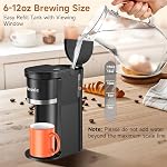 Petite cafetière à service unique, machine à café rapide à brasser une tasse pour la tasse K et le sol, 6 à 12 oz. Tailles de bière, Capsule Machine à café avec rappel de décapage et réservoir de visionnement, noir