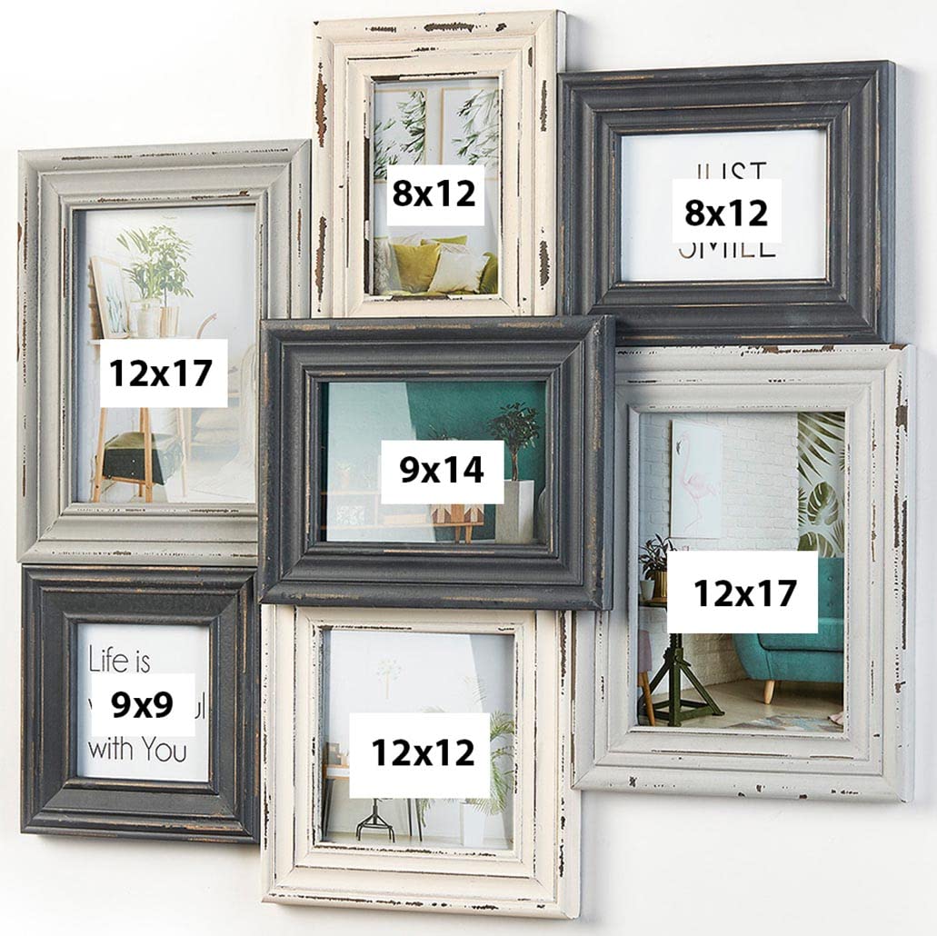 Kobolo Bilderrahmen-Collage Holz Nostalgie Creme für 7 Bilder Grau