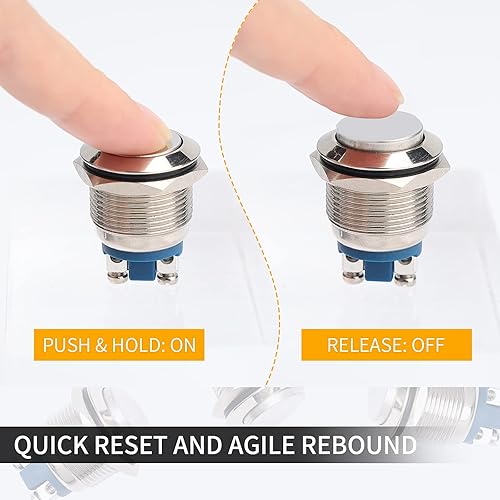 Miniatura 4 de Starelo 5 interruptores momentáneos de 0.748in, carcasa plateada, interruptor de botón impermeable IP65, carcasa de cobre 1 normalmente abierto sin