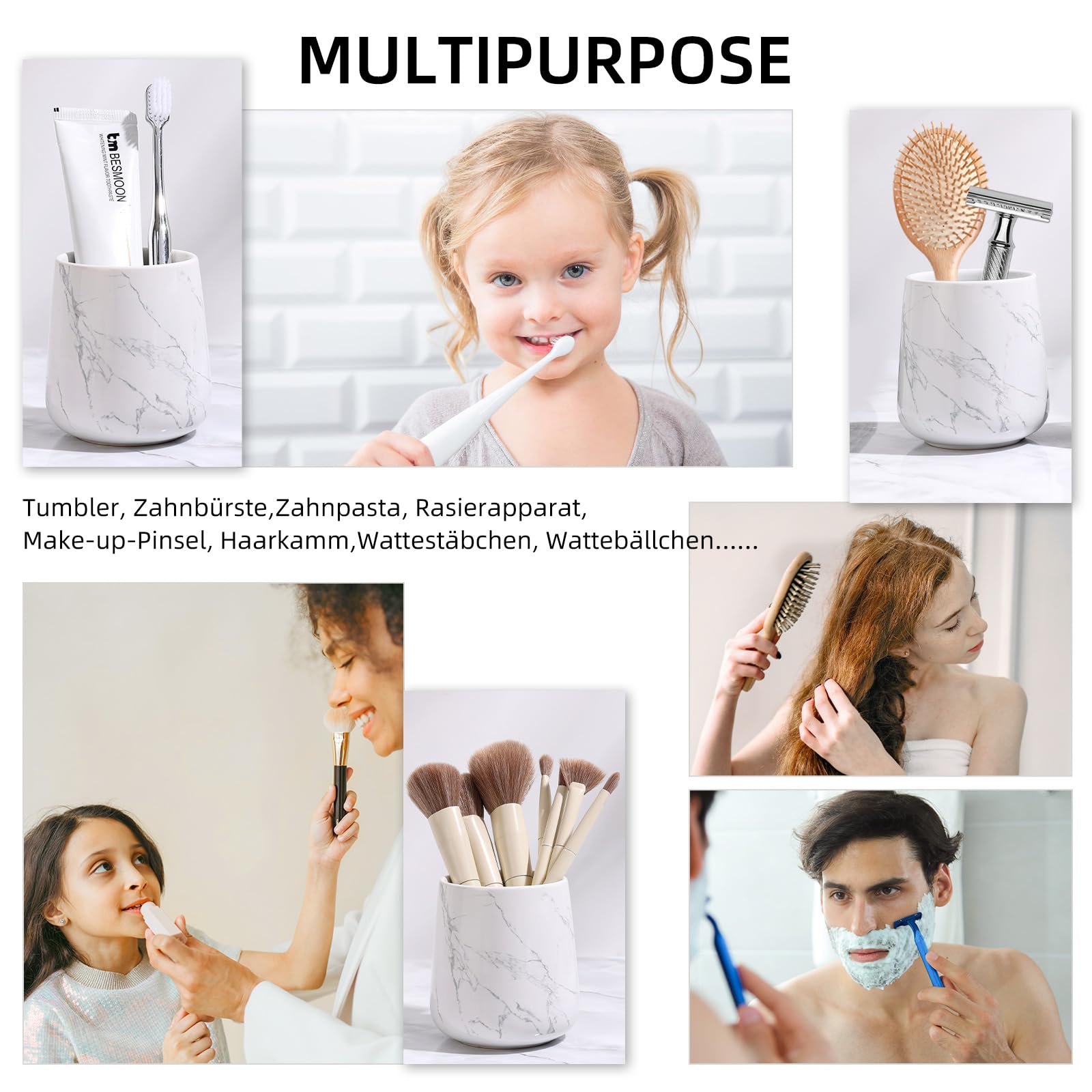 Umlaca Bathroom Accessories - Juego de accesorios de baño de 3 piezas, incluye dispensador de jabón de 350 ml, vaso para cepillos de dientes y jabonera de 320 ml, adecuado para baño, lavabo