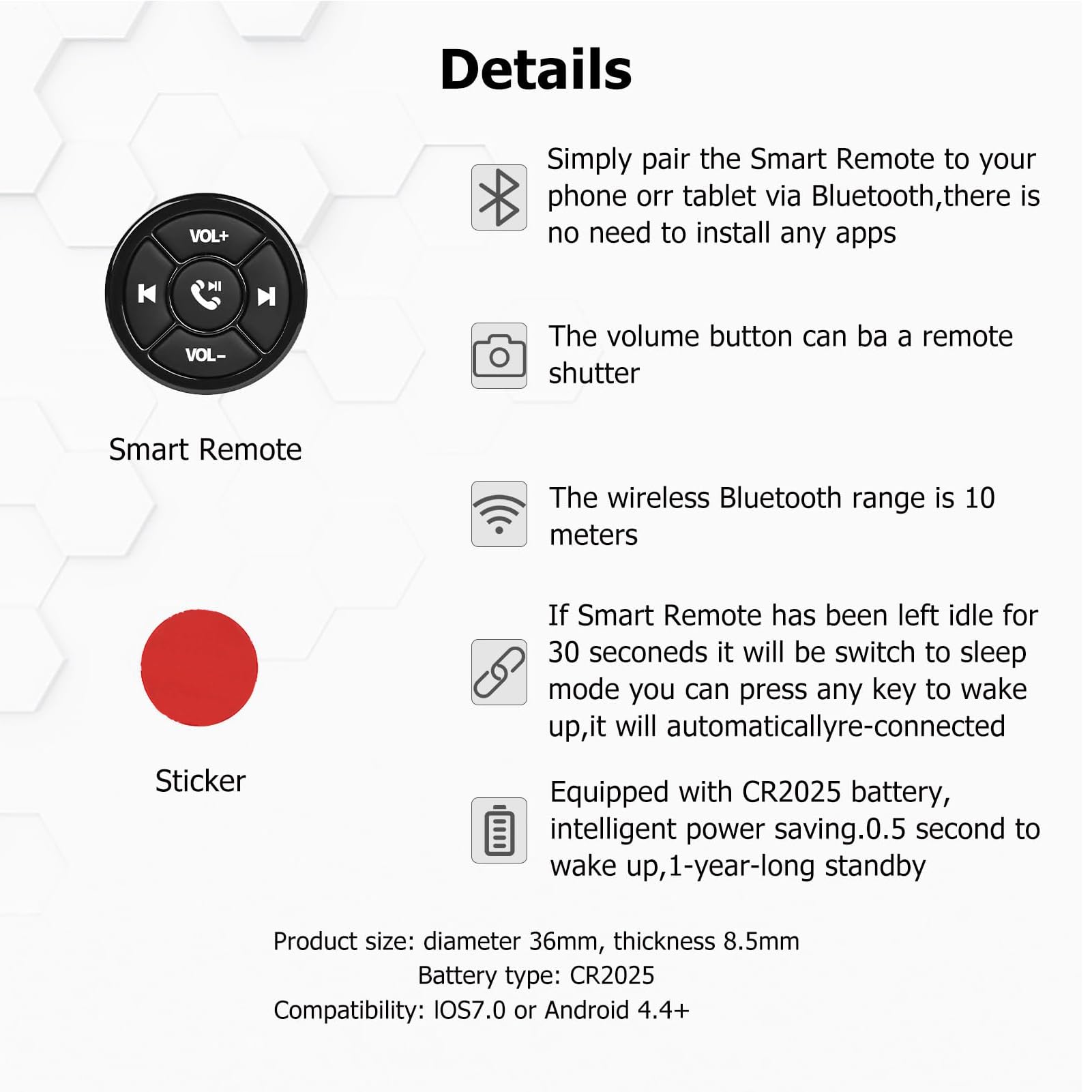 Bouton de télécommande de Volant de Voiture | Contrôleur Radio à Bouton multimédia | Télécommande multimédia de Voiture | Bouton multimédia au Volant | Télécommande de Musique multimédia