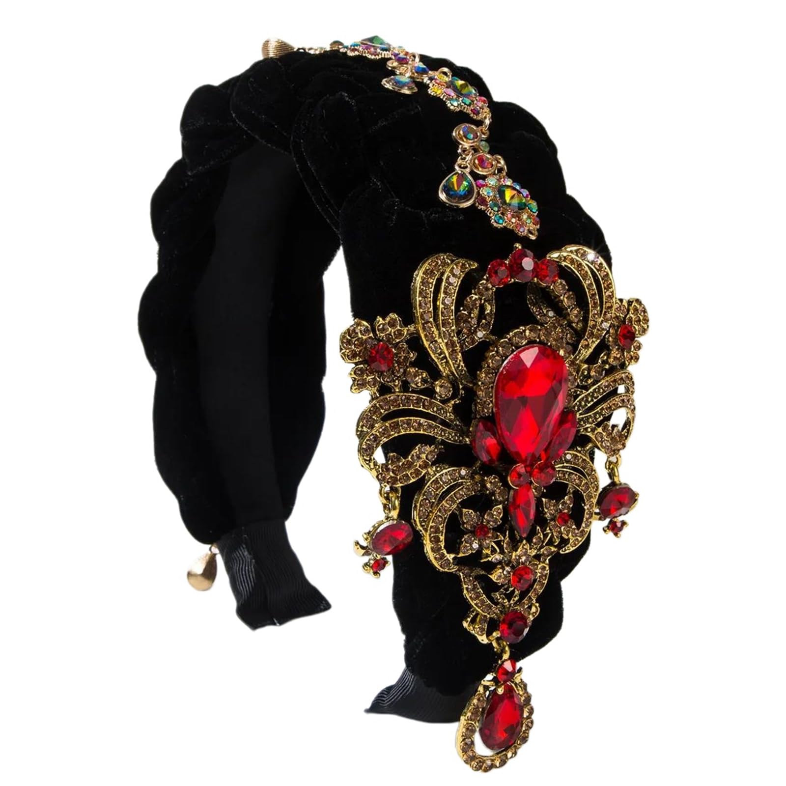 Fascia per capelli da donna retrò con strass, realizzata a mano, in stile retrò, bianca, verde e rossa.,Rosso,Taglia unica