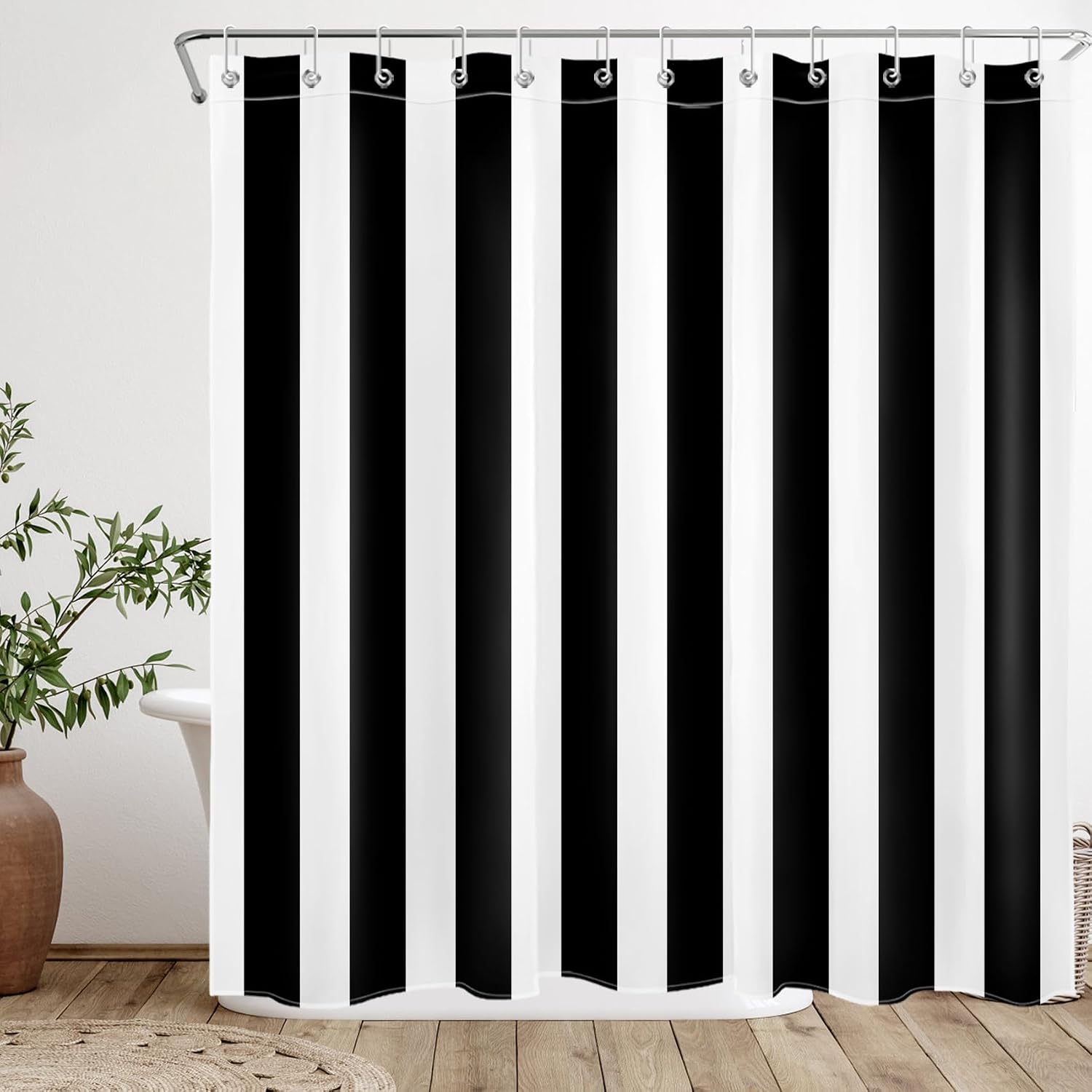 4 Piece Black and White Striped Shower Curtain Set Vertical Stripe Bathroom Decor with Non Slip Bath Mat Toilet Lid Cover Modern Bathroom Accessories, 72 x 72 Inch