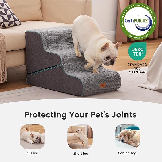 Gardner Pet 2-in-1 Height Adjustable Dog Steps for Sofa & Bed, Grey 35-42cm