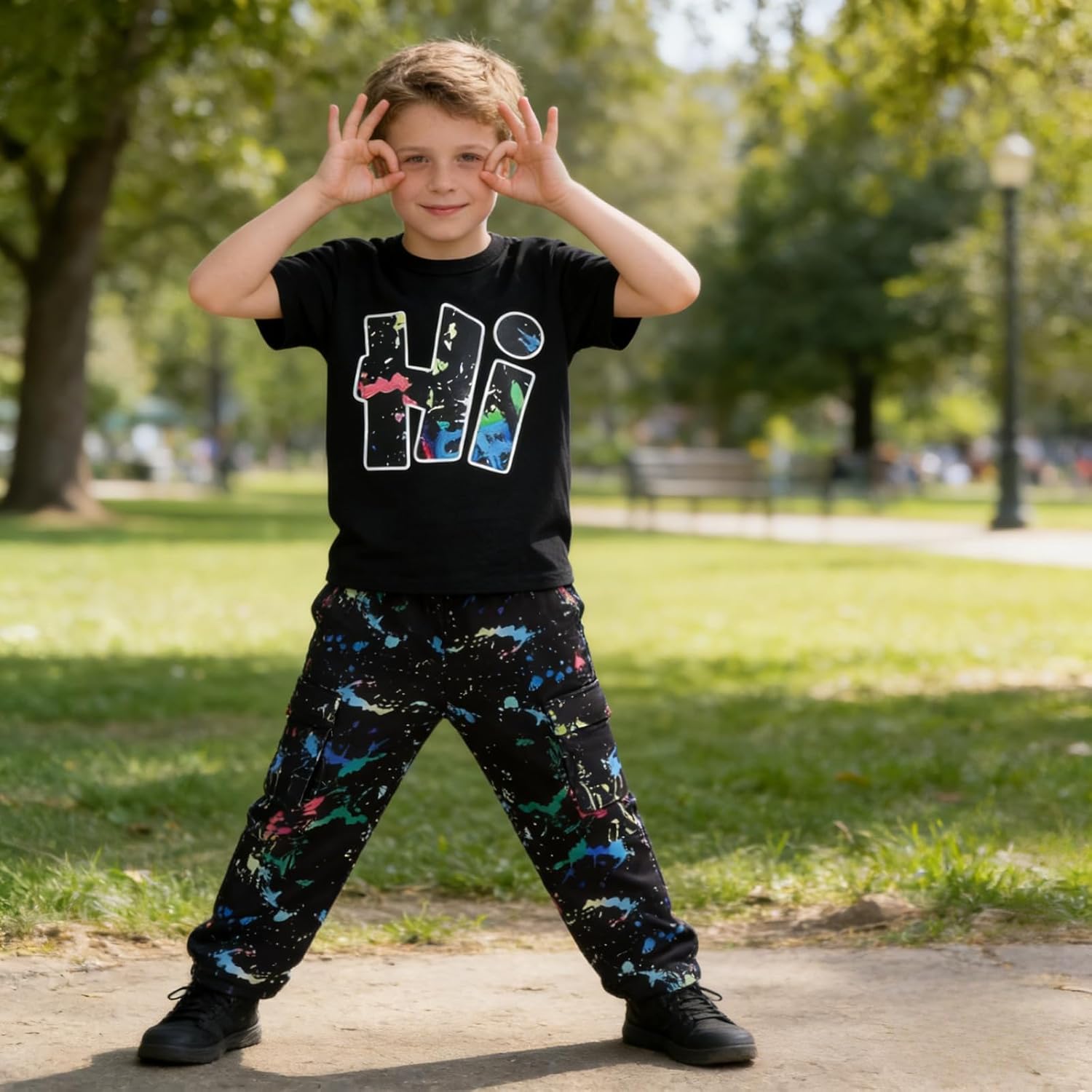 Teen Boys Clothes Camo 2 Piece Outfits Letter Printing Short Sleeve and Color Block Pants Clothing Set Size 6-12 - Image 4