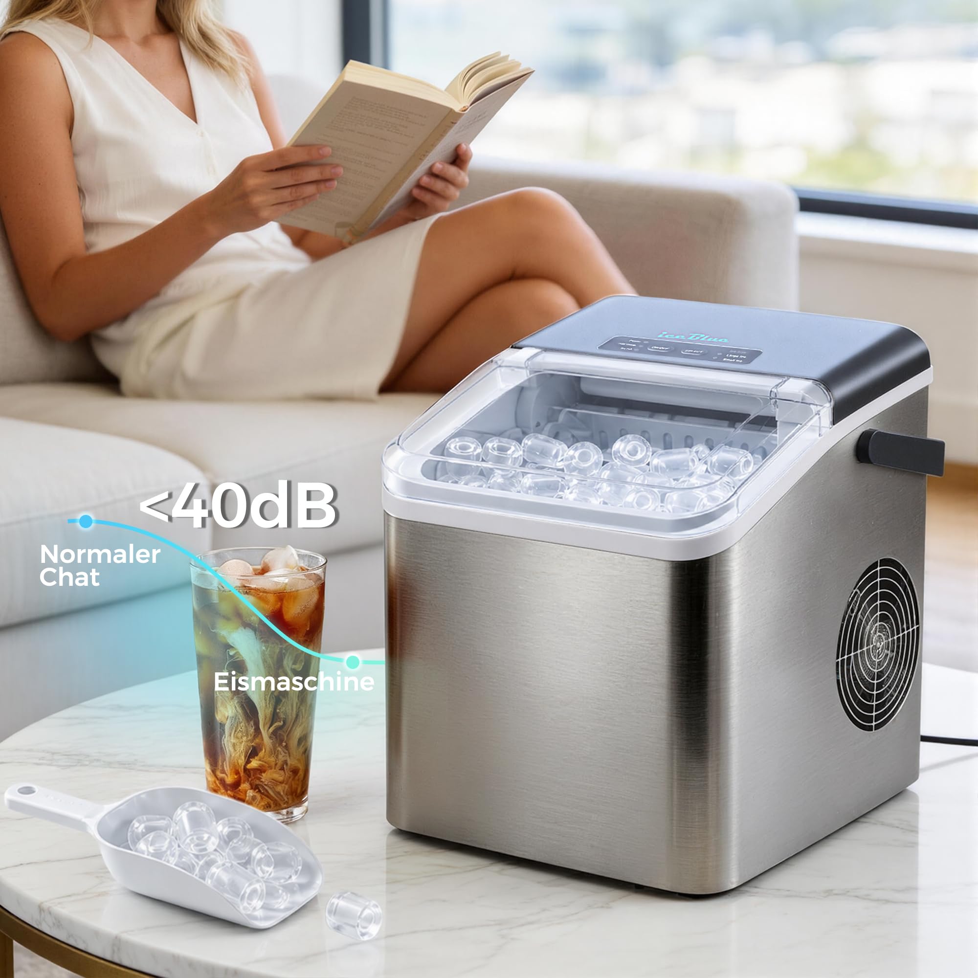 Eismaschine, 2 Größen an Kugeleis aus Edelstahl Tisch-Eismaschine - Silber | Eismaschine mit täglich 12 kg Eisausstoß, 9 Eisstücke fertig in nur 9 Minuten – ideal für Zuhause, Küche und als Geschenk