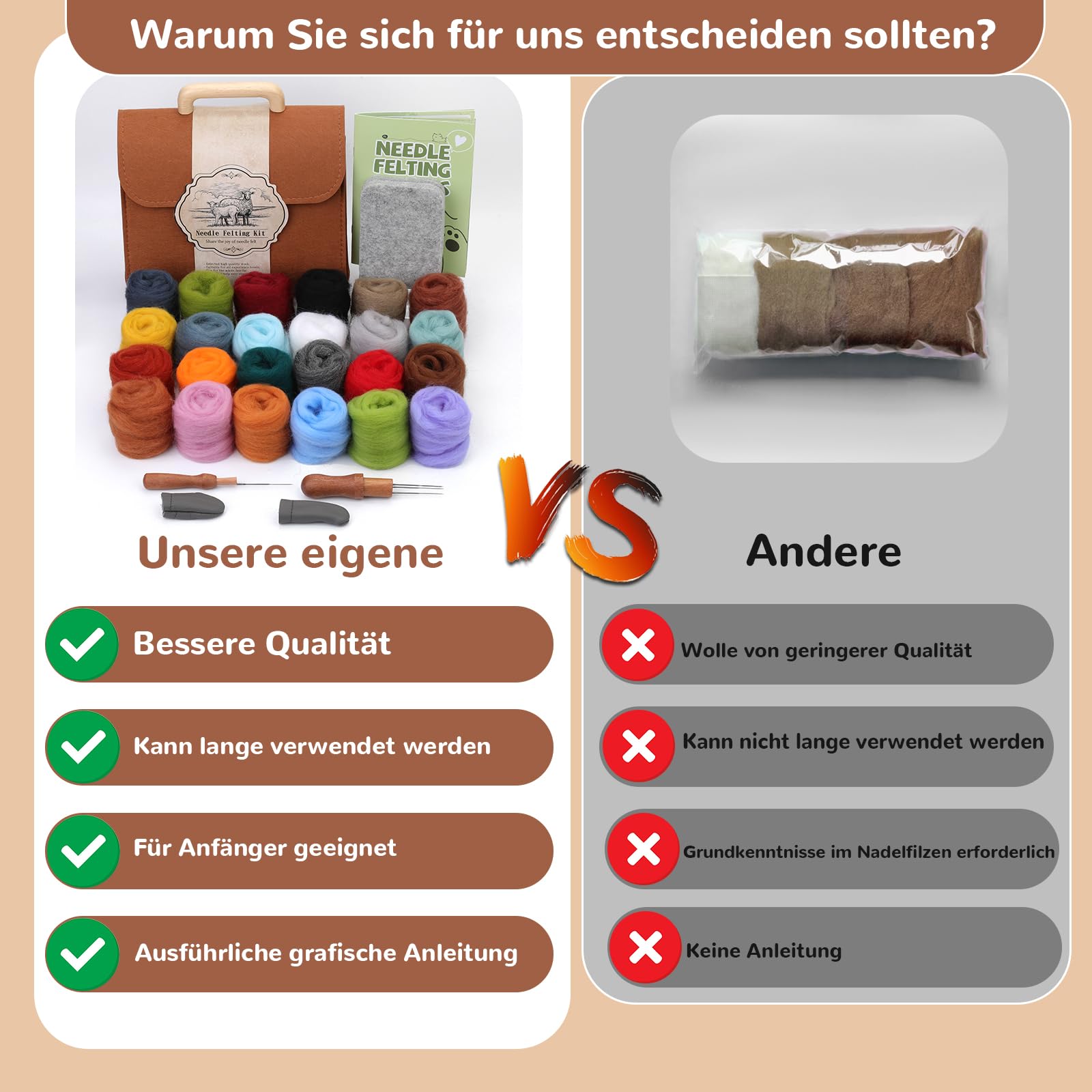 Reovin Nadelfilzset in 24 Farben, Nadelfilzzubehör Mit Aufbewahrungstasche, Wollfilzset Mit Filzwolle in Großen Mengen, Filznadeln, Nadelfilzunterlage Für DIY-Basteldekoration