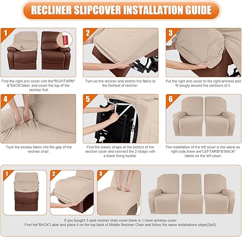 Vista 125 de VANSOFY Funda para silla reclinable, 3 piezas, fundas elásticas para silla reclinable, funda suave para silla reclinable, protector de muebles