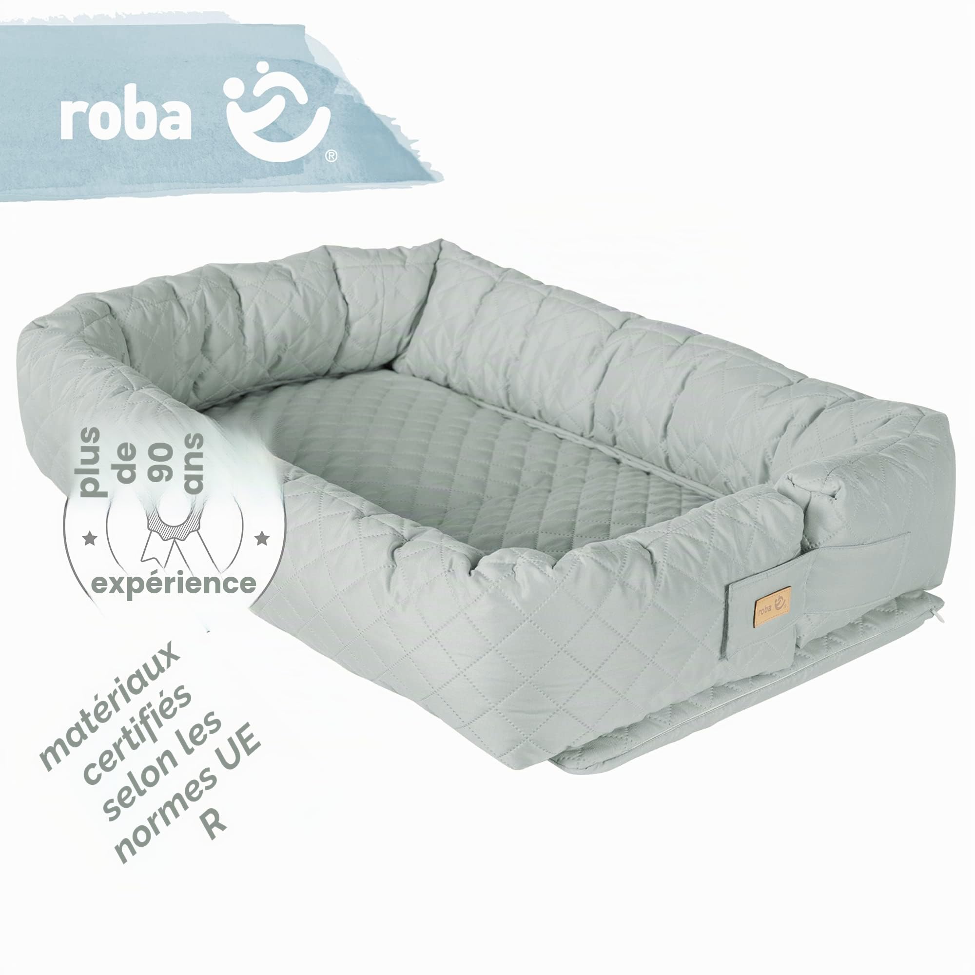 roba Babylounge roba Style - Réducteur De Lit Bébé - Utilisable Aussi pour Changer La Couche Ou comme Berceau De Voyage - Vert Givré
