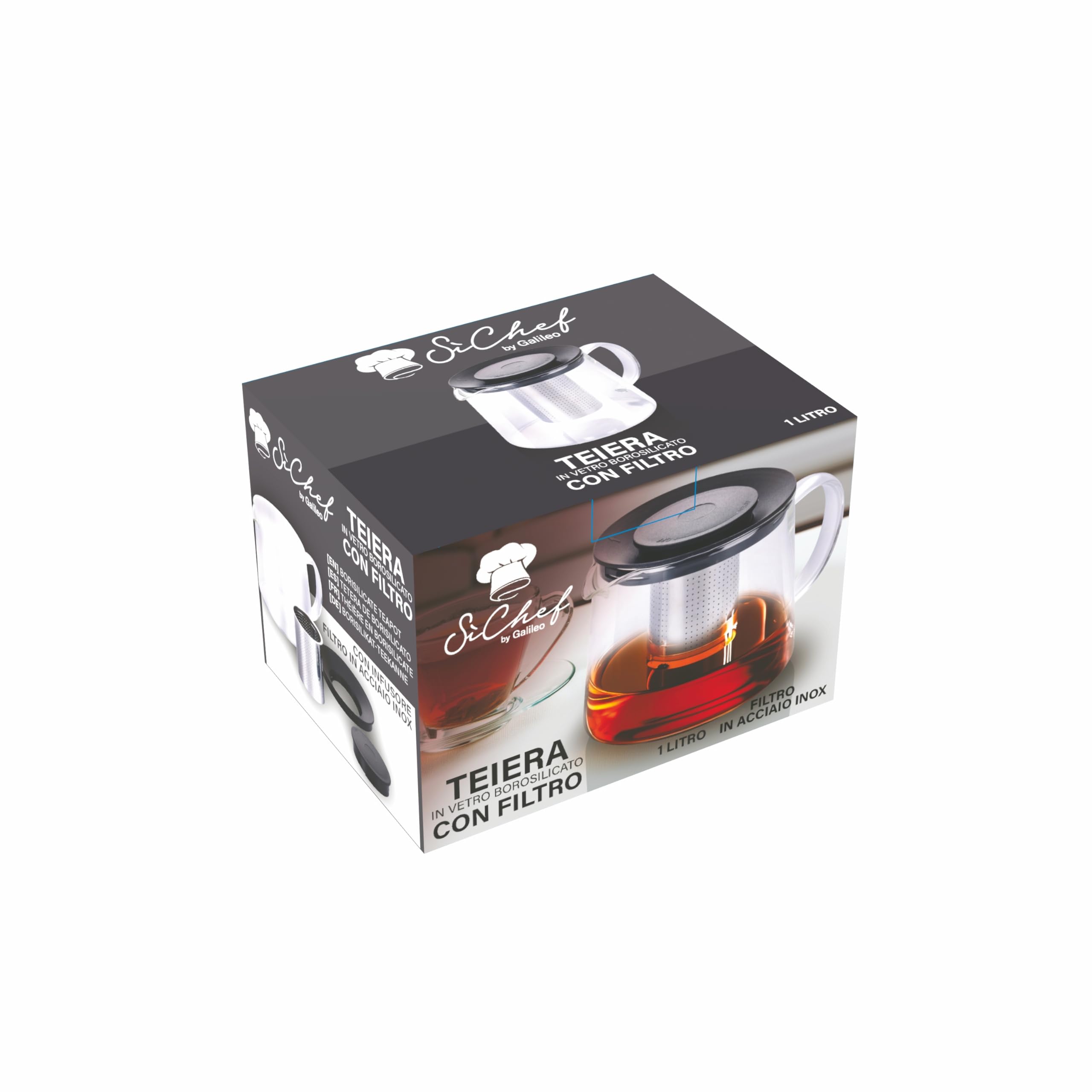 GALILEO Théière ronde 1 L avec infuseur en verre borosilicate, OuiChef