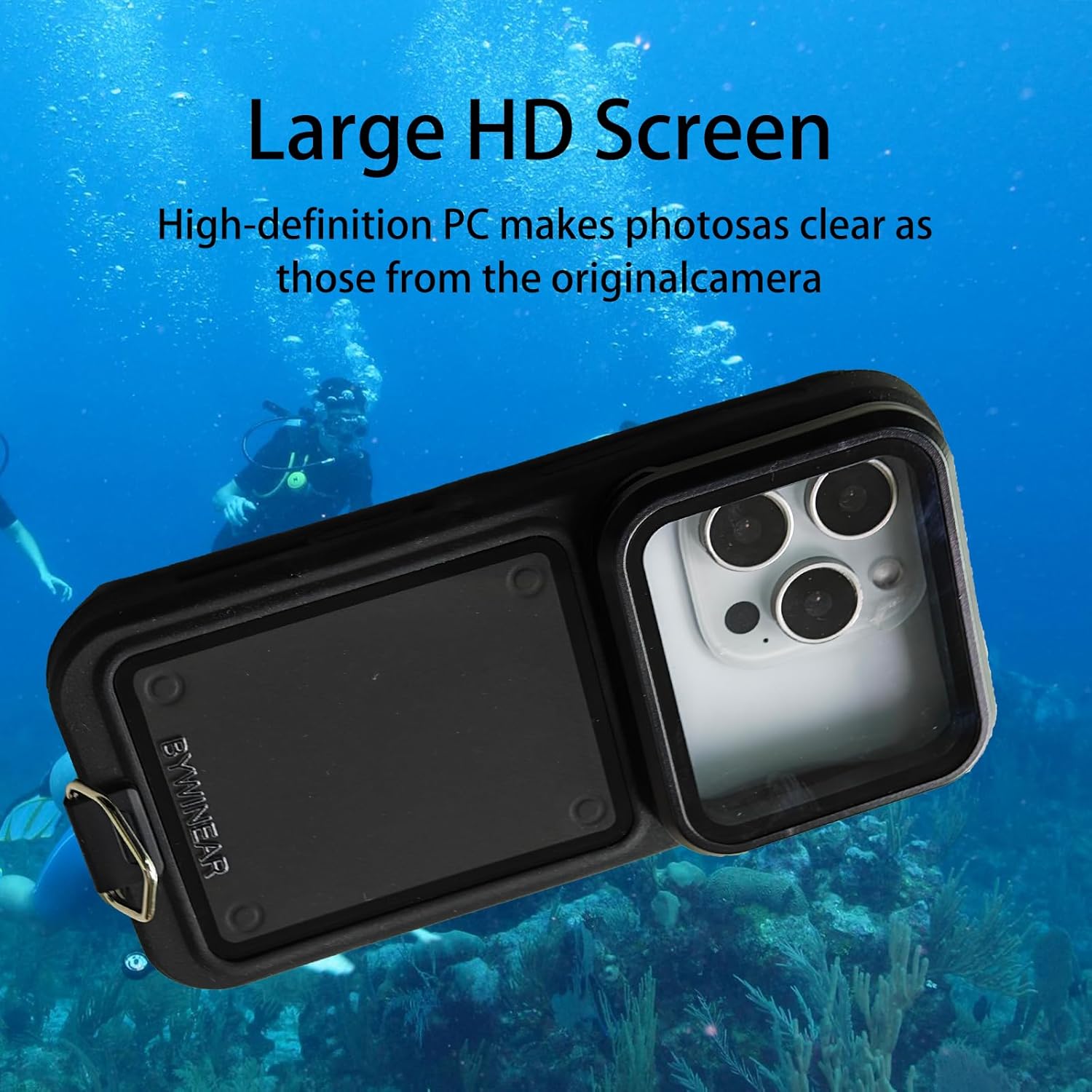 BYWINEAR Waterproof Phone Case,Universal Self-Check Function Pouch Dry Bag,Underwater Photo & Video Protective Housing,Pool Beach Travel Essentials Snorkeling Case (Black, 6.7 inches)