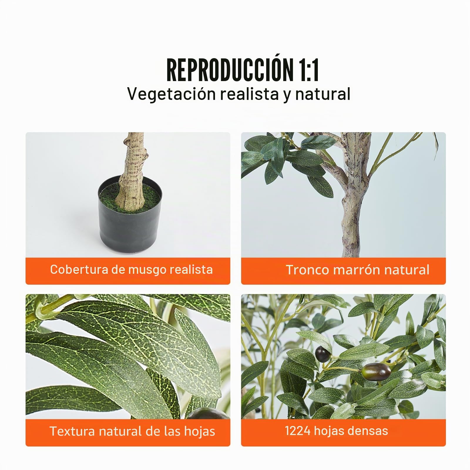 VEVOR Árbol Artificial de Olivo 810 x 1790 mm Planta Artificial de PE para Decoración Maceta de Árbol Verde 170 x 145 mm Planta Falsa para Hogar, Oficina, Hotel, Centro Comercial, Interior y Exterior