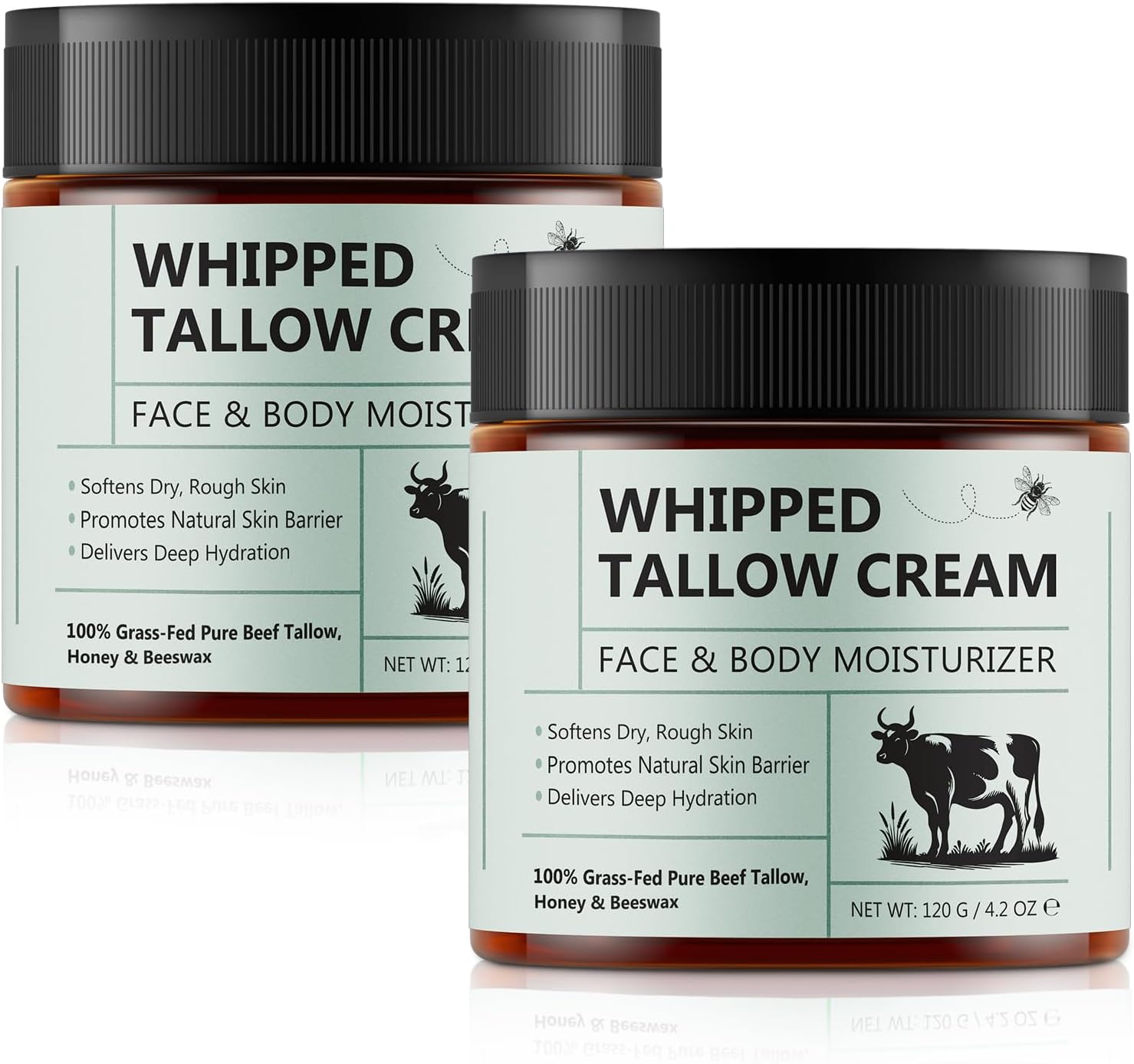 Uruses 2PCS Beef Tallow for Skin, Tallow and Honey Balm, Natural Whipped Tallow Cream for Face & Body Moisturizer, Tallow Cream with Honey & Beeswax, Body Lotion Skin Care for Sensitive Skin