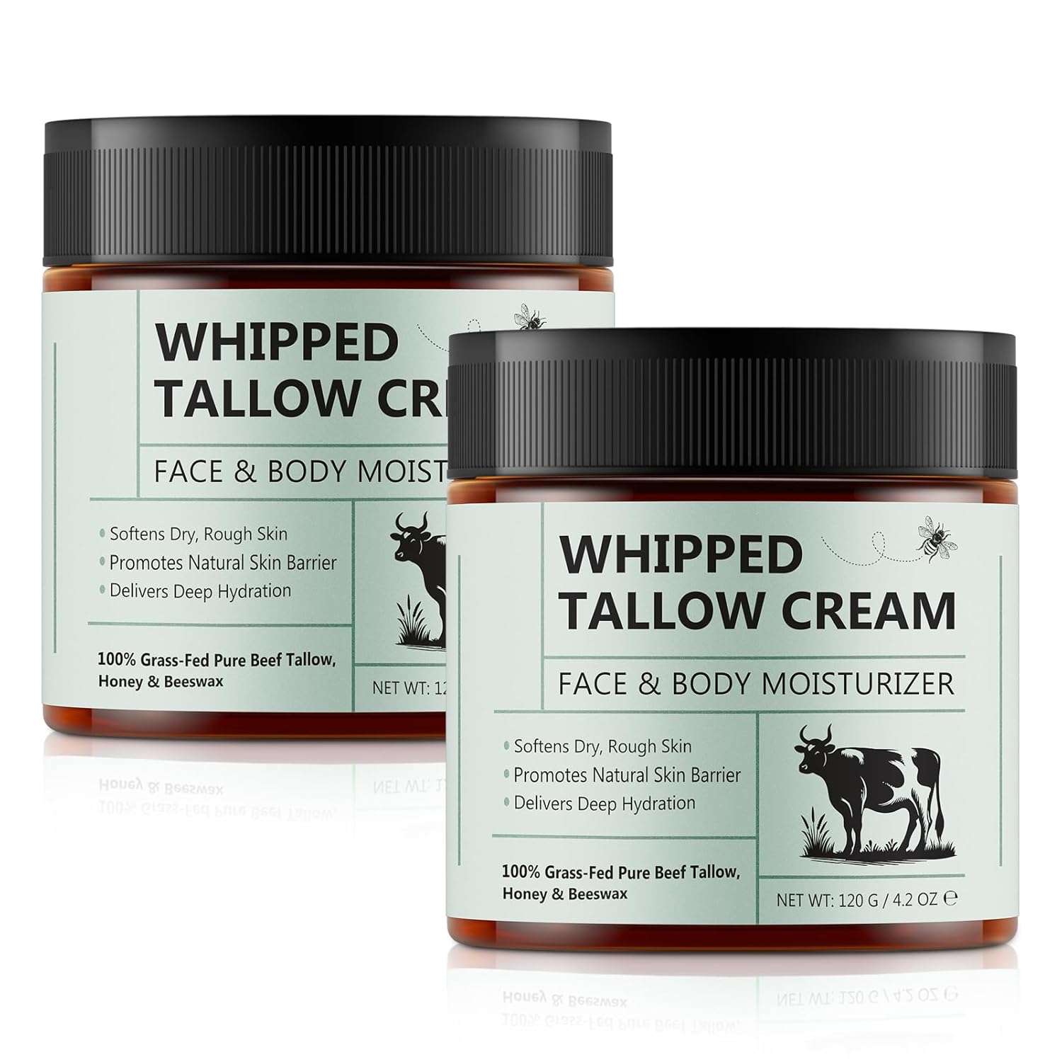 2PCS Beef Tallow for Skin, Tallow and Honey Balm, Natural Whipped Tallow Cream for Face & Body Moisturizer, Tallow Cream with Honey & Beeswax, Body Lotion Skin Care for Sensitive Skin