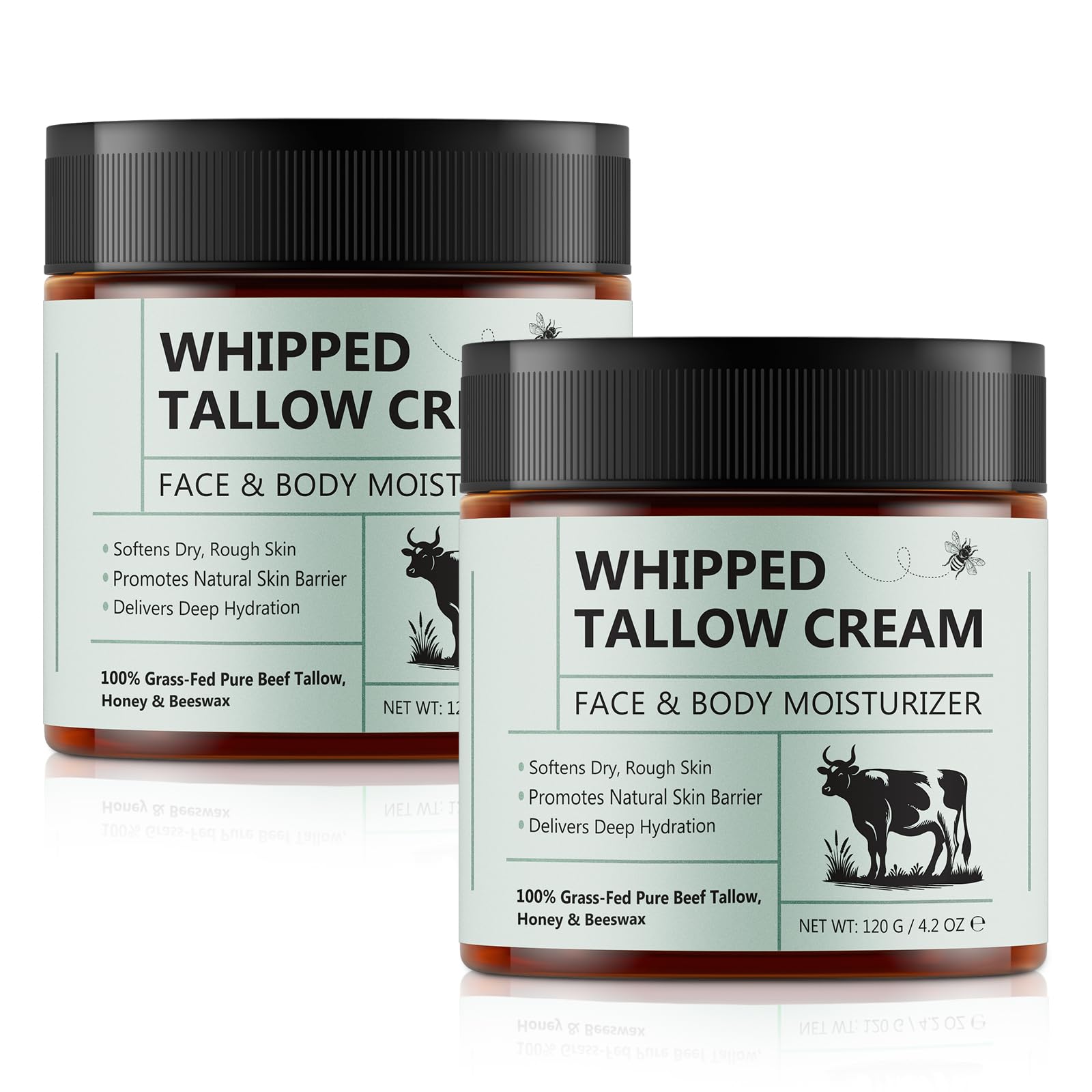 Beef Tallow for Skin, Beef Tallow and Honey Balm 2PCS, 100% Grass-Fed Pure Beef Tallow, Honey & Beeswax, Suitable For Dry & Aging Skin 240G, Skin-Friendly Formula