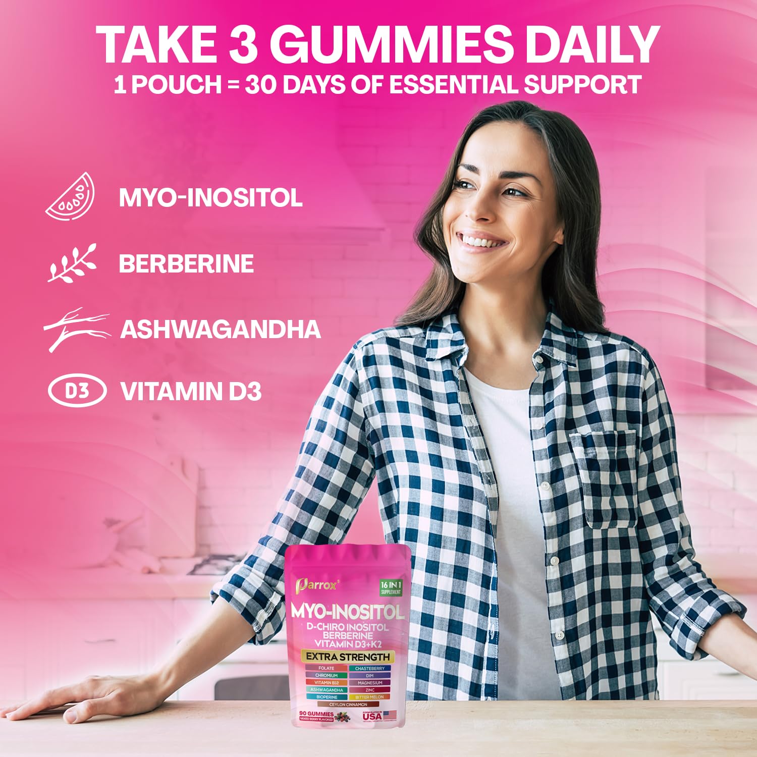 Myo-Inositol & D-Chiro Inositol Gummies, Berberine, Mixed Berry, 90 Count — Amazon image 6