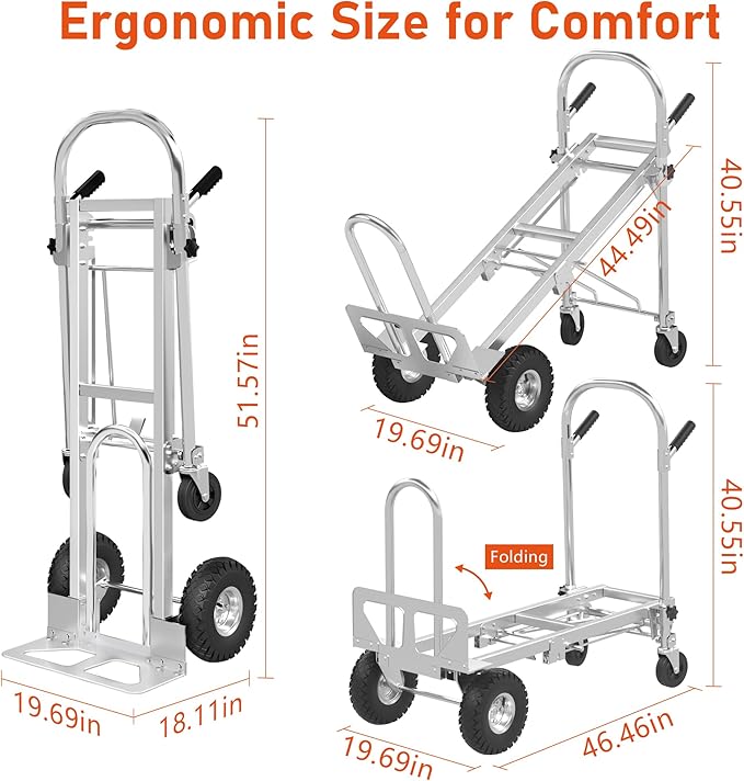 Carretilla de 1000 lbs con ruedas, plegable, acero inoxidable miniatura 2