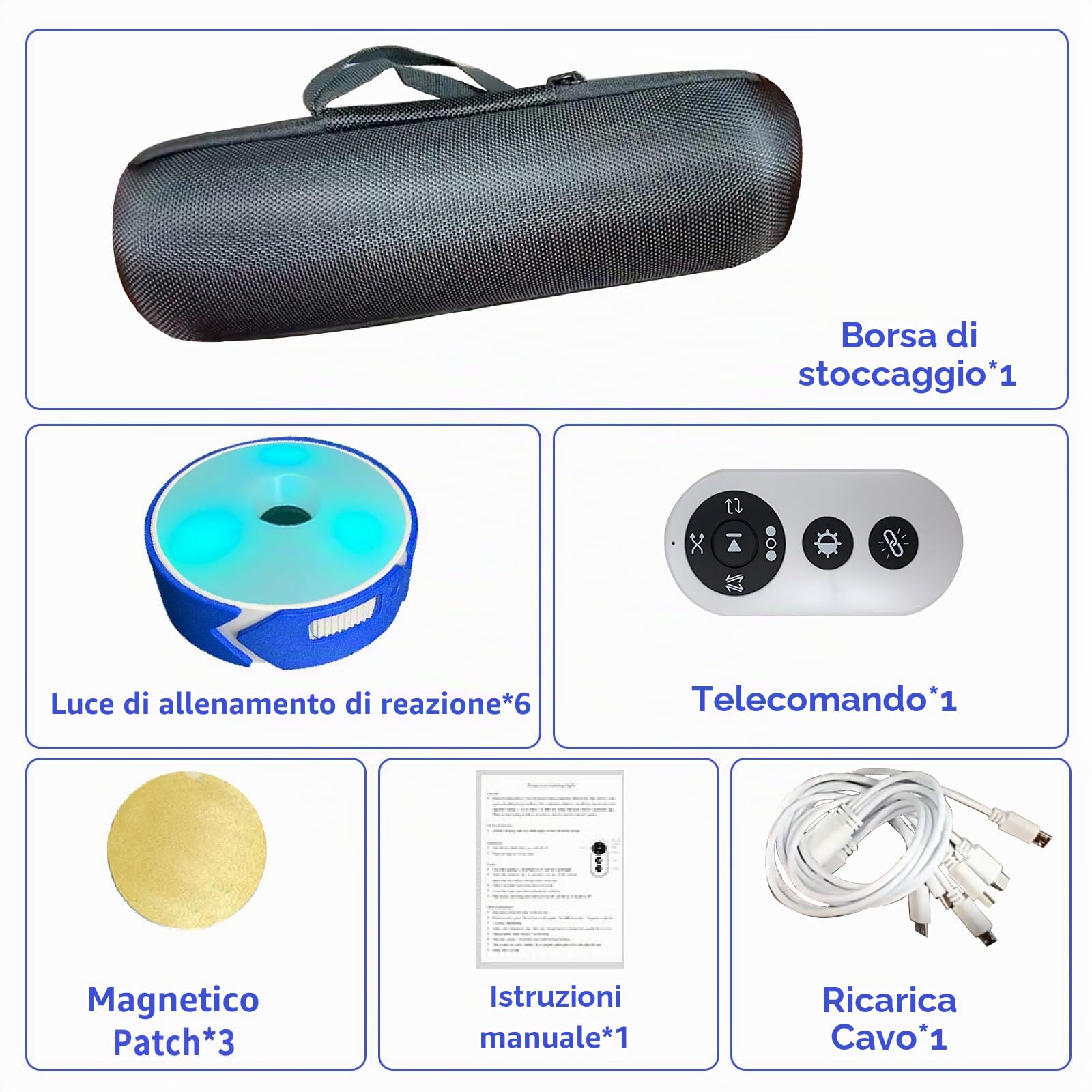 Luci di allenamento di reattività, 4 colori, set di luci lampeggianti per allenamento agile di reattività con 4 modalità, telecomando, caricatore USB, luce di reazione fitness per allenamento