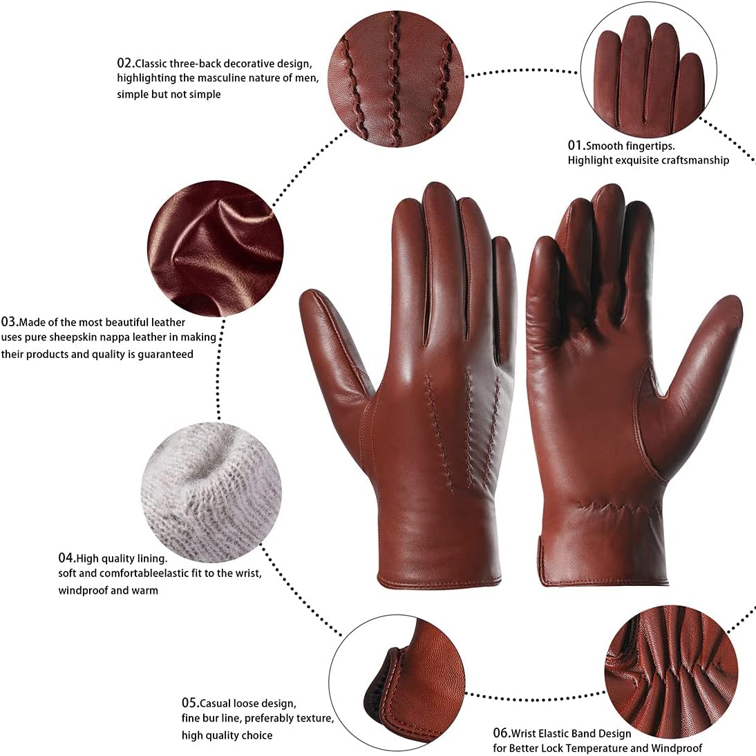 Harssidanzar Leather Gloves for Men,Winter Sheepskin Driving Gloves Cashmere Lined - Image 2