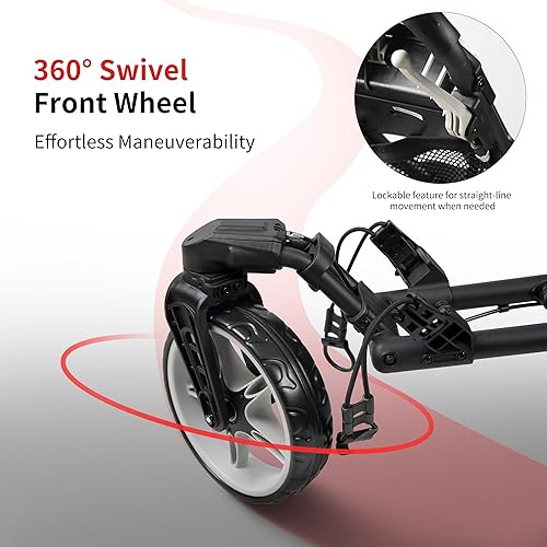 Miniatura 5 de Caddytek CaddyLite ONE-Swivel V8 - Carrito de golf plegable de 3 ruedas con un clic, ligero, con una rueda delantera giratoria de 360°, mango