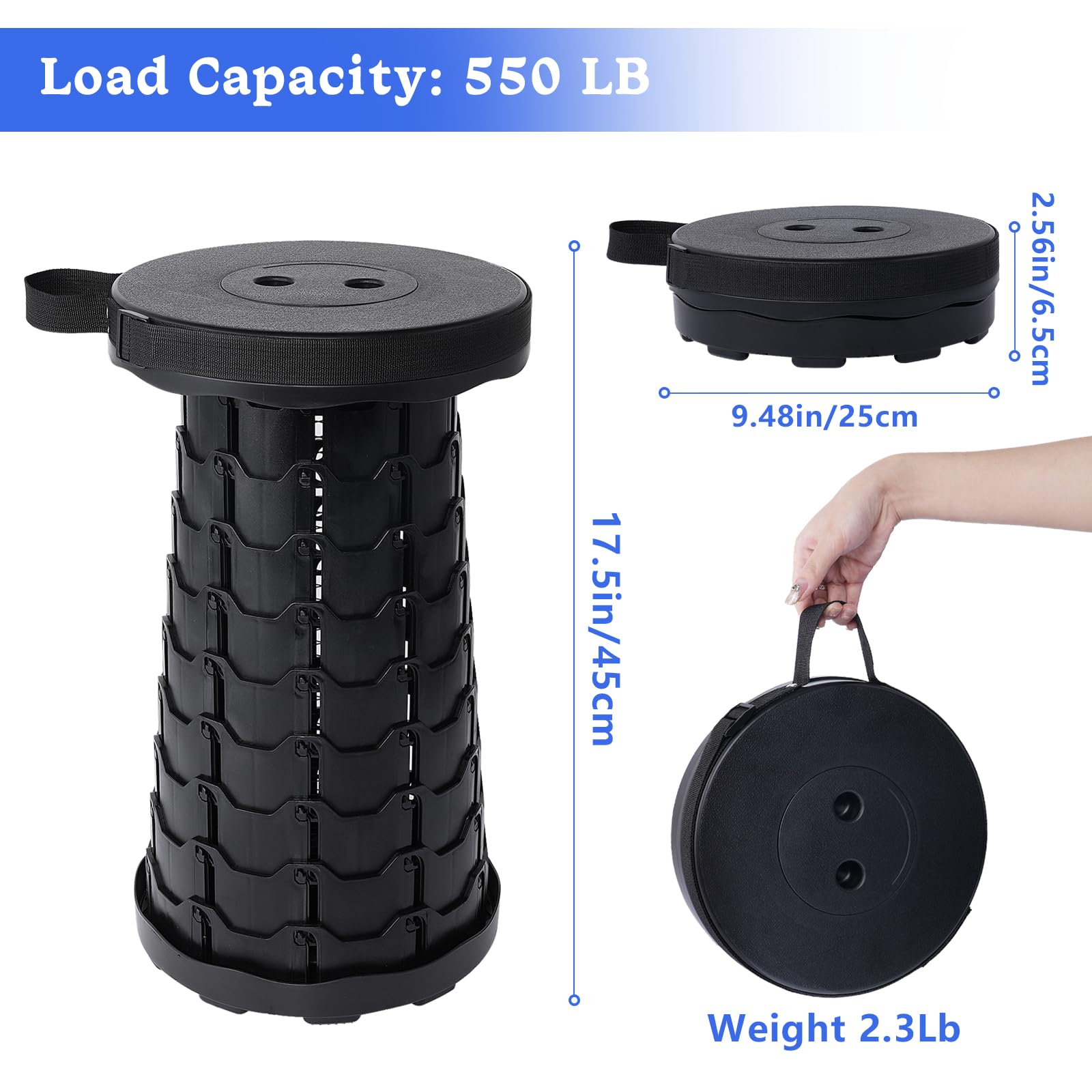 Foldable Telescoping Stool Portable, Retractable Stool for Adults