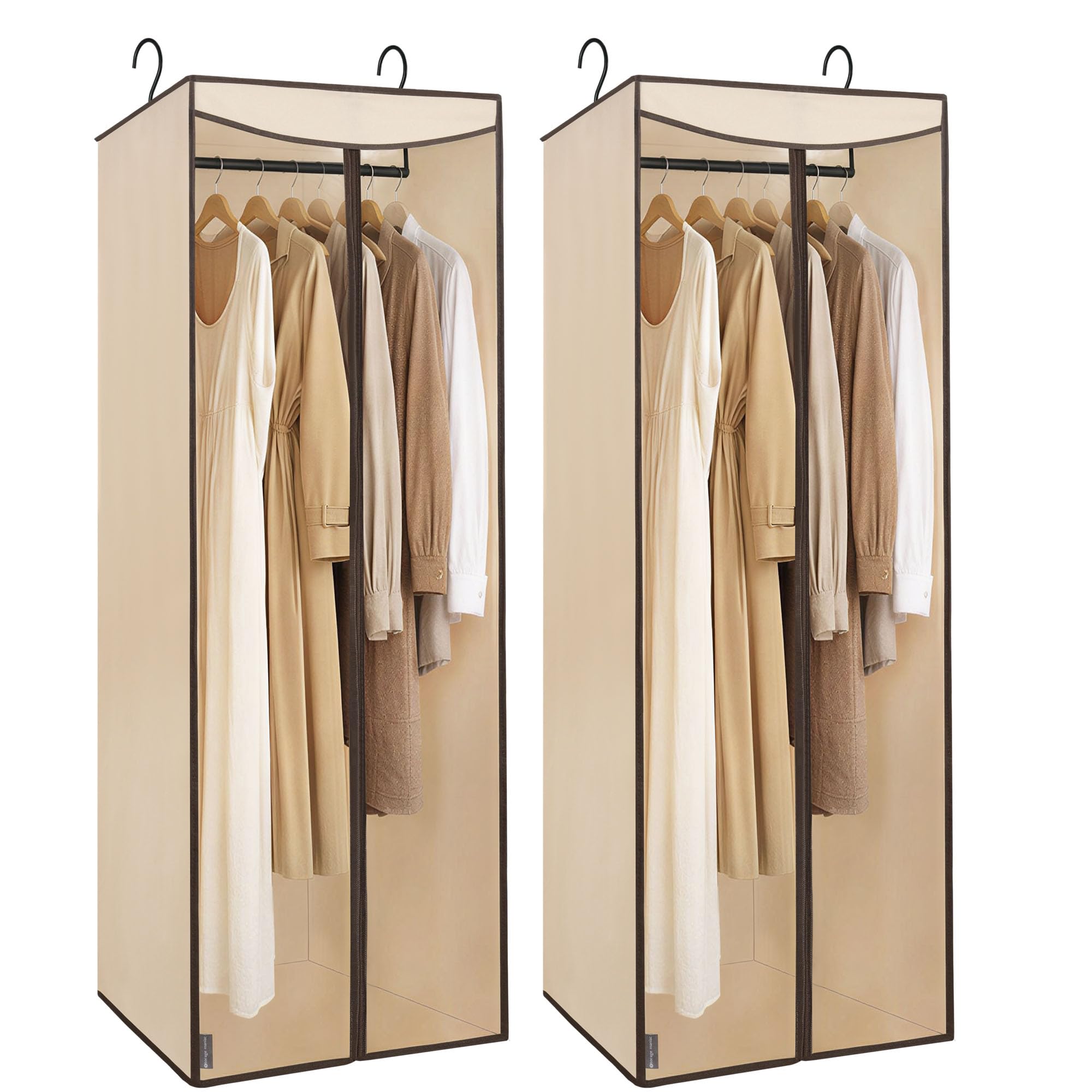 Photo 1 of STORAGE MANIAC 57" Long Garment Bags for Hanging Clothes Garment Cover for Closet Storage, Large Hanging Garment Bag for Dresses, Suits, Coats, Zipper Cover with Sealed Clear Window, Beige 2 Pack
