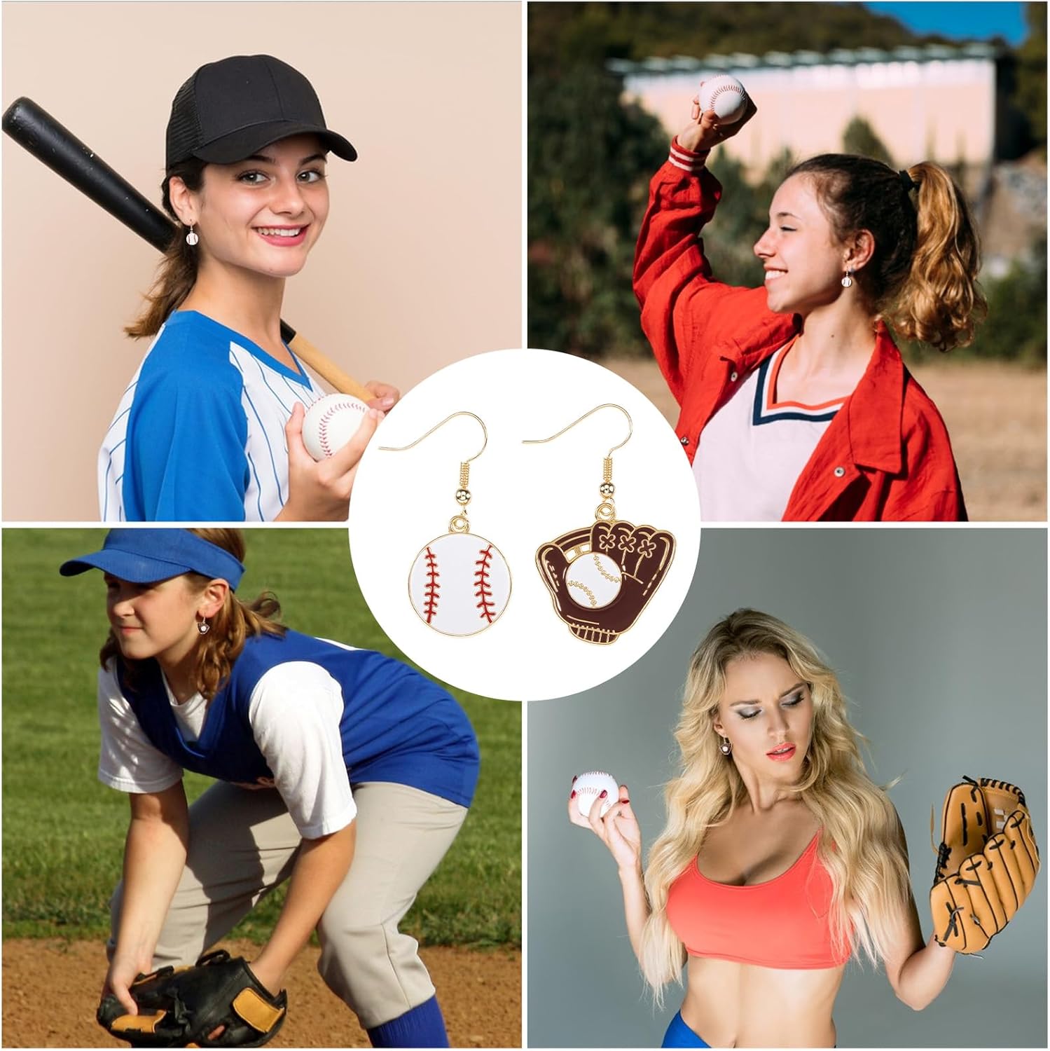 4 Pcs Baseball Earrings for Women, Baseball Dangle Earrings Sports Ball Shape Earrings Fashion Softball Drop Dangle Earring Baseball Player Jewelry for Women Baseball Mom Gifts - Image 7