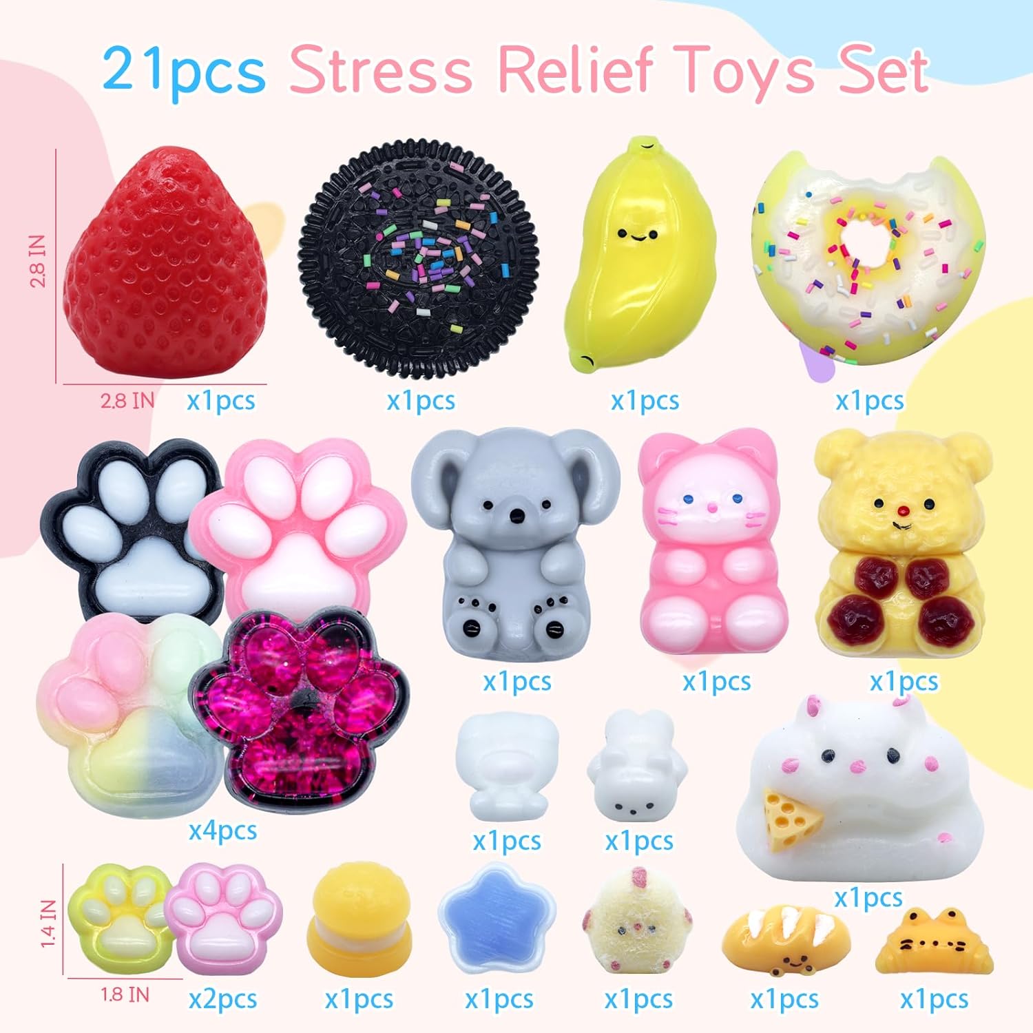 21Pcs Taba Squishy Pack Fidget Toys, Taba Squishies Party Favors, Squeeze Toys, 6 7 8 9 10 11 12 Year Old Girl Birthday Gift, Easter Gifts, Fidgets for Kids Square Squishy (12 Big + 9 Small)