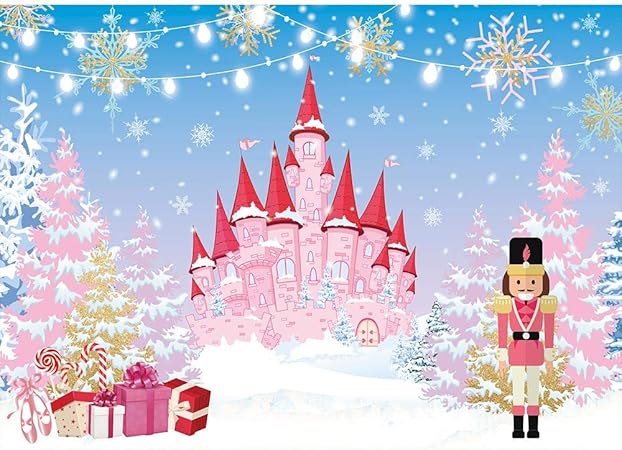 Amazon Allenjoy 冬 クリスマス ロイヤルピンク 城 誕生日 背景 くるみ割り人形 バレエ ガールズ プリンセス 誕生日パーティー クリスマスツリーギフト テーブル壁装飾 バナー ベビーシャワー キッズ 7x5フィート 写真ブース背景 バックペーパー 背景布 通販
