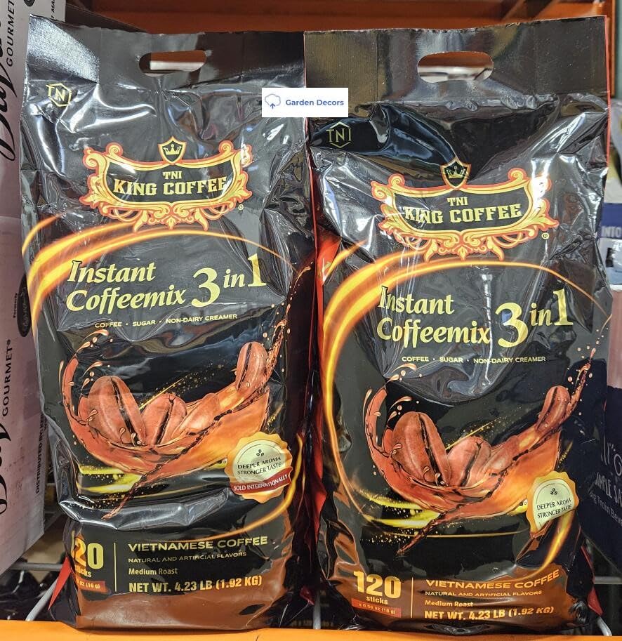 TNI King Coffee Instant Coffeemix 3 in 1 Medium Roast Vietnamese Coffee 120 Sticks 4.23lb 1.92kg (Two Large Bags)
