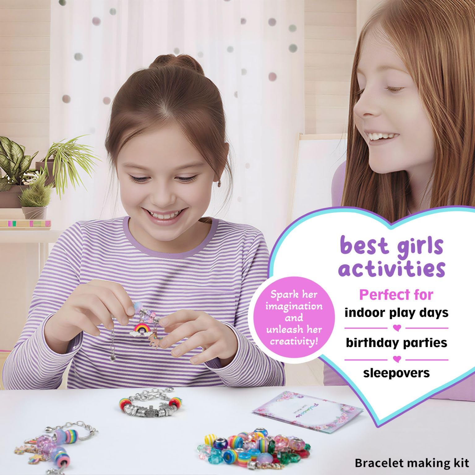 Mädchen-Charm-Armband-Bastelset: Geschenk ideal für 6, 7, 8, 9 Jahre alte Mädchen, Geburtstagsgeschenke, Meerjungfrauen-Schmuck, Kunst und Handwerk für Kinder im Alter von 8–12 Jahren, die die