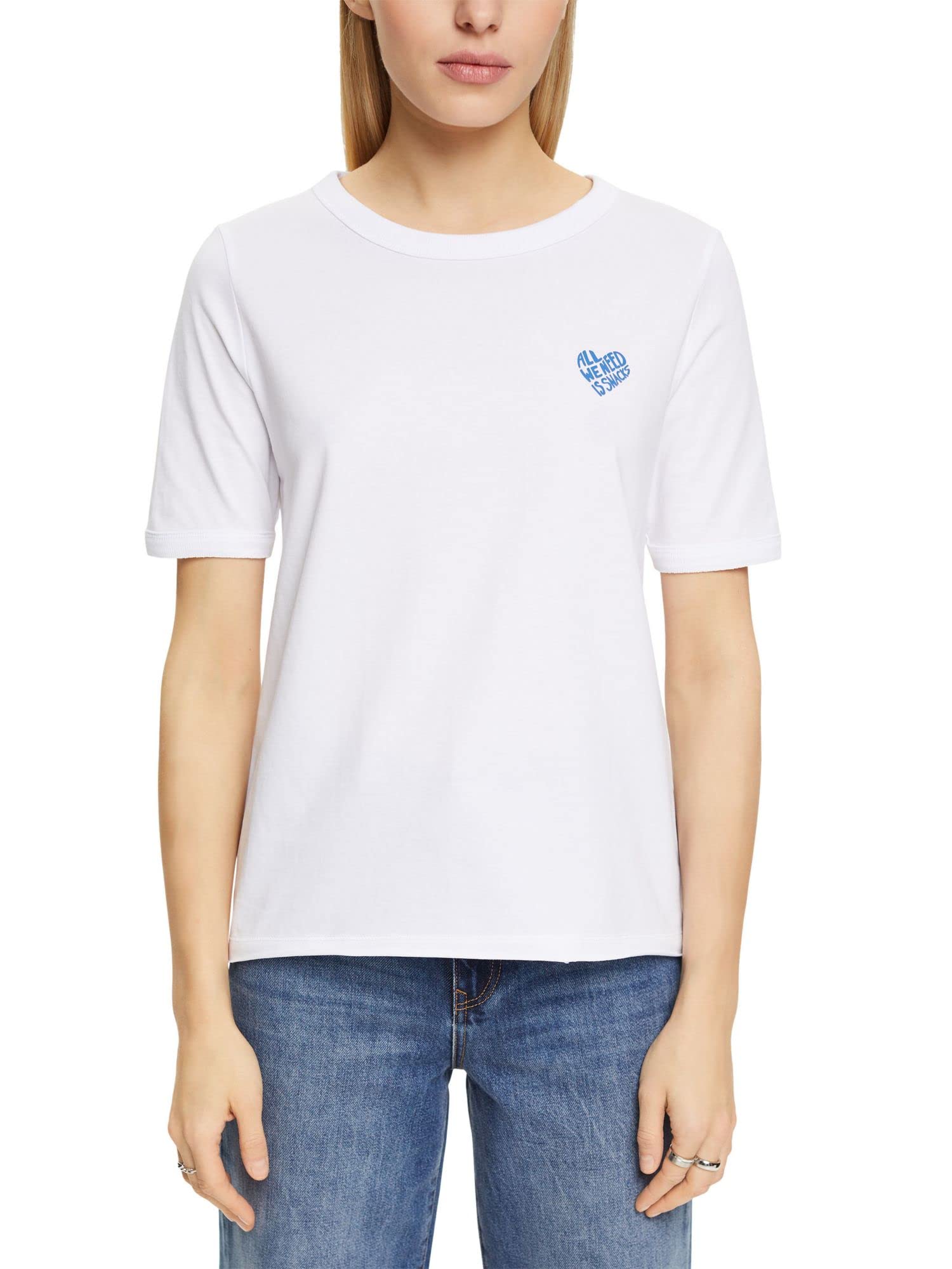 ESPRIT Heart Shaped Logo Cotton T-Shirt, White, XXS