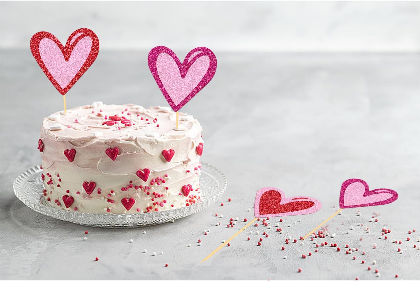 24Pcs Love Heart Cupcake Toppers for Valentine's Day Decorations, Love Heart Valentine's Day Cupcake Toppers for Wedding Bridal Shower Party Decorations (Mix Heart)