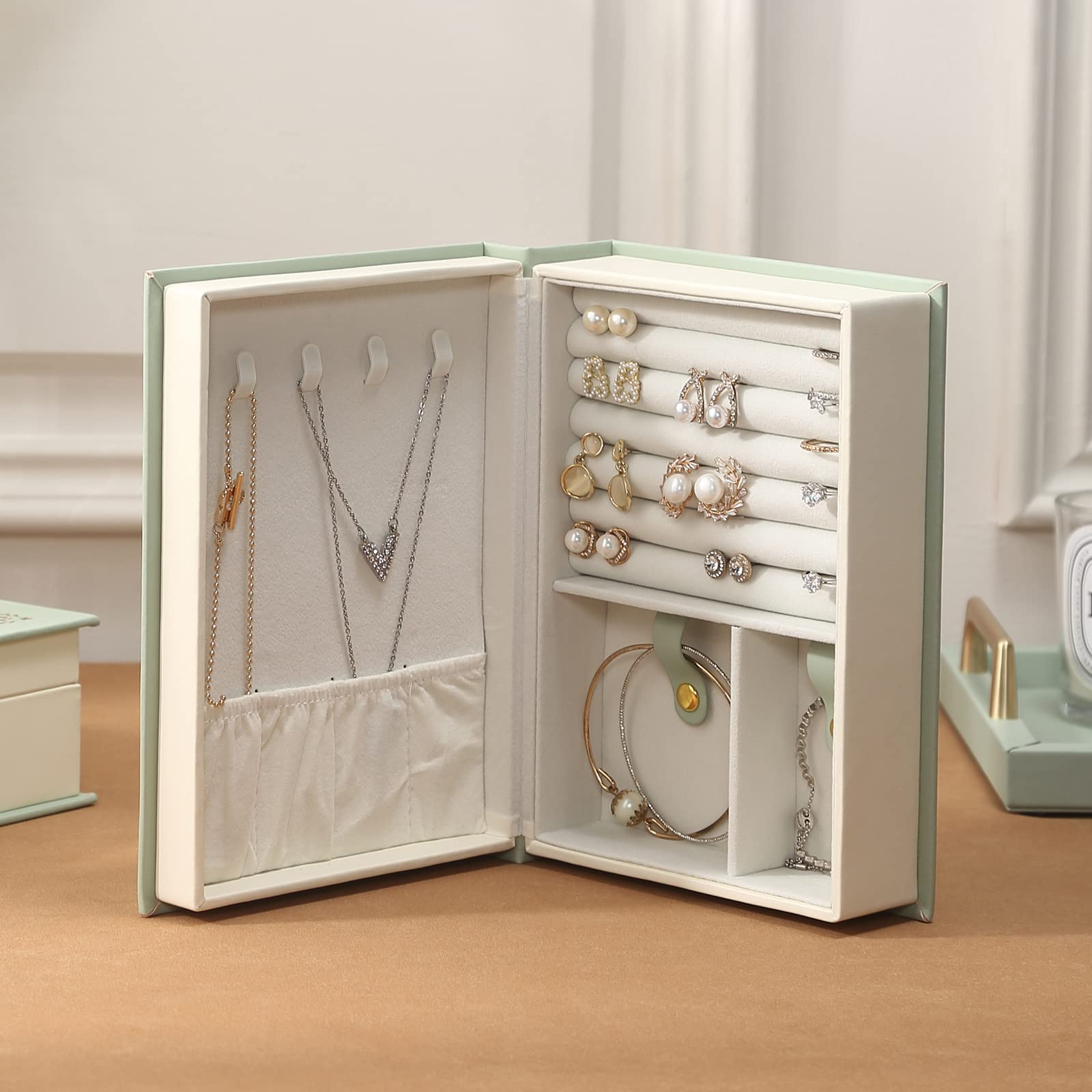JTKREZ Antikes Gebäude Mit Ast Und Griechisch Bedrucktem Leder Schmuckschatulle Schmuck Organizer