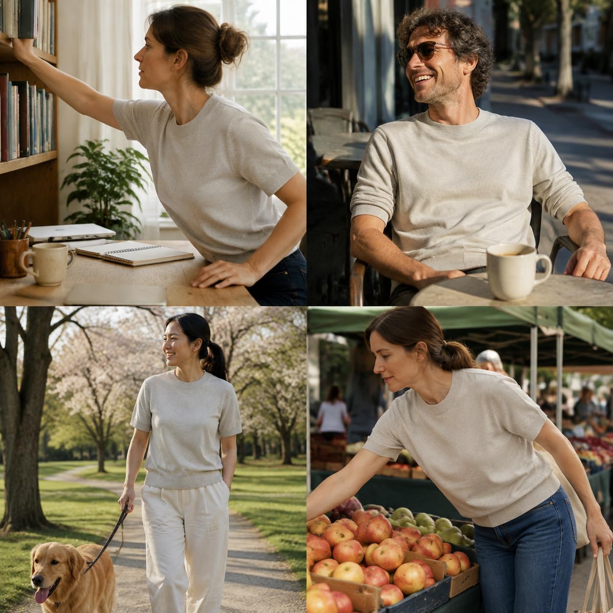 Camiseta Mujer Algodón con Ajuste lgado y Cuello Redondo Tejido Suave y Fresco Que Disimula Imperfecciones Acuado para el Uso y Reuniones Semicasuales Durante el Otoño, L