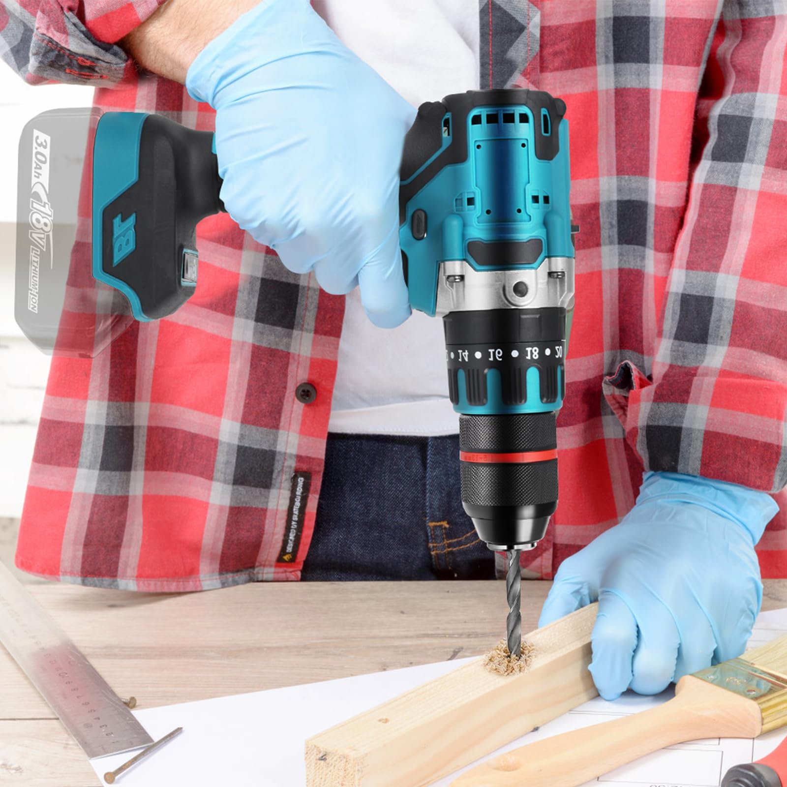 Taladro atornillador inalámbrico compatible con batería de litio Makita de 18 V, 120 Nm, atornillador de impacto sin escobillas con 20 + 3 niveles de torsión, portabrocas de 13 mm, luz de trabajo LED