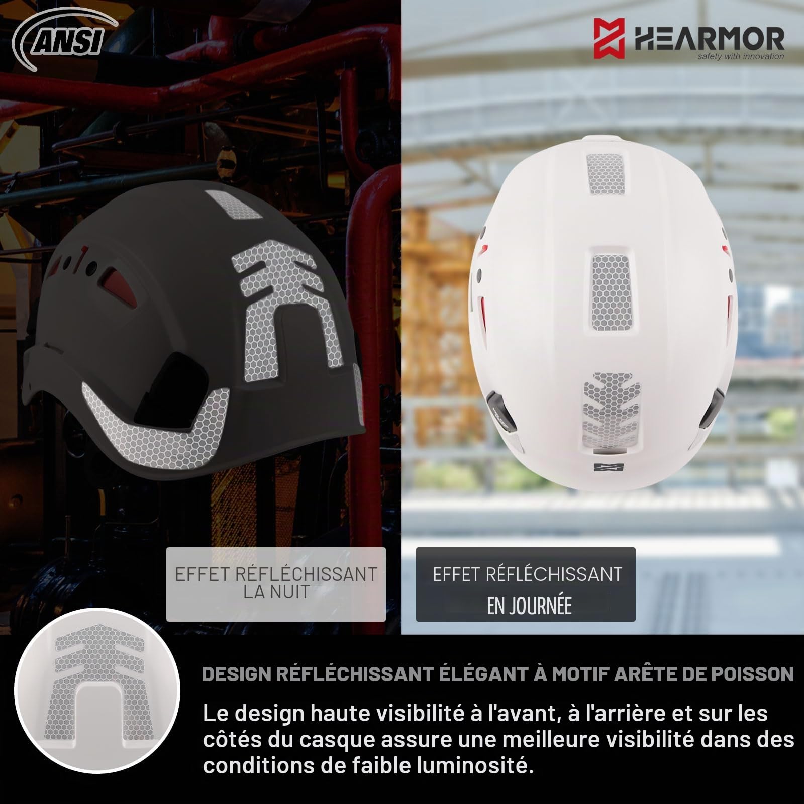 HEARMOR Casque de Protection avec Protection auditive et visière, certifié en 397, Casque de Travail ventilé, Suspension à 6 Points, idéal pour l'industrie et la Construction, Blanc