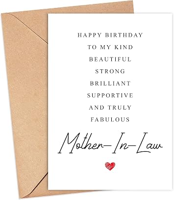 Emily Gift Modern Birthday Card - Mother-In-Law Greeting Card - 5 x 7 Inches - Love Theme - White Letter Print