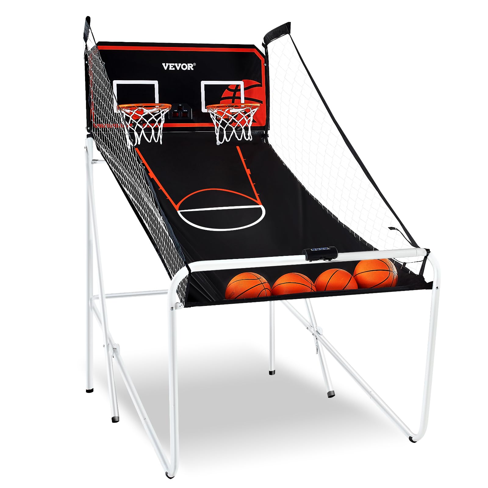VEVOR Juego de baloncesto plegable de arcade, juego de baloncesto interior para 2 jugadores, deporte dual en casa con 4 bolas, 8 modos de juego, marcador electrónico y bomba de inflado, para adultos