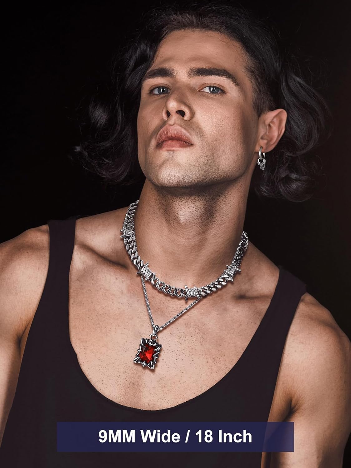 Bandmax Barbed Wire Cuban Chain Necklace for Women Men Stainless Steel/Black Thorns Choker Necklaces 16 Inch-22 Inch Punk Emo Chains Jewelry -Gift Packed - Image 4